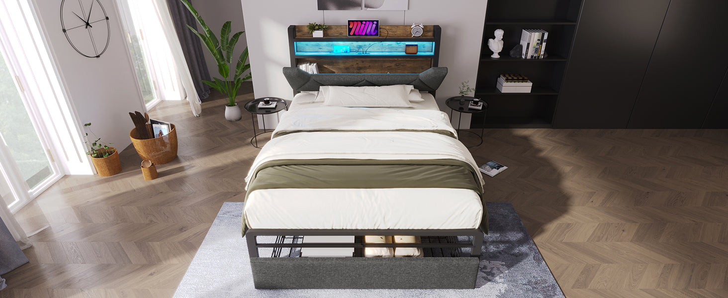 Logidon upholstered bed 90x200 USB Type C charging function storage space headboard