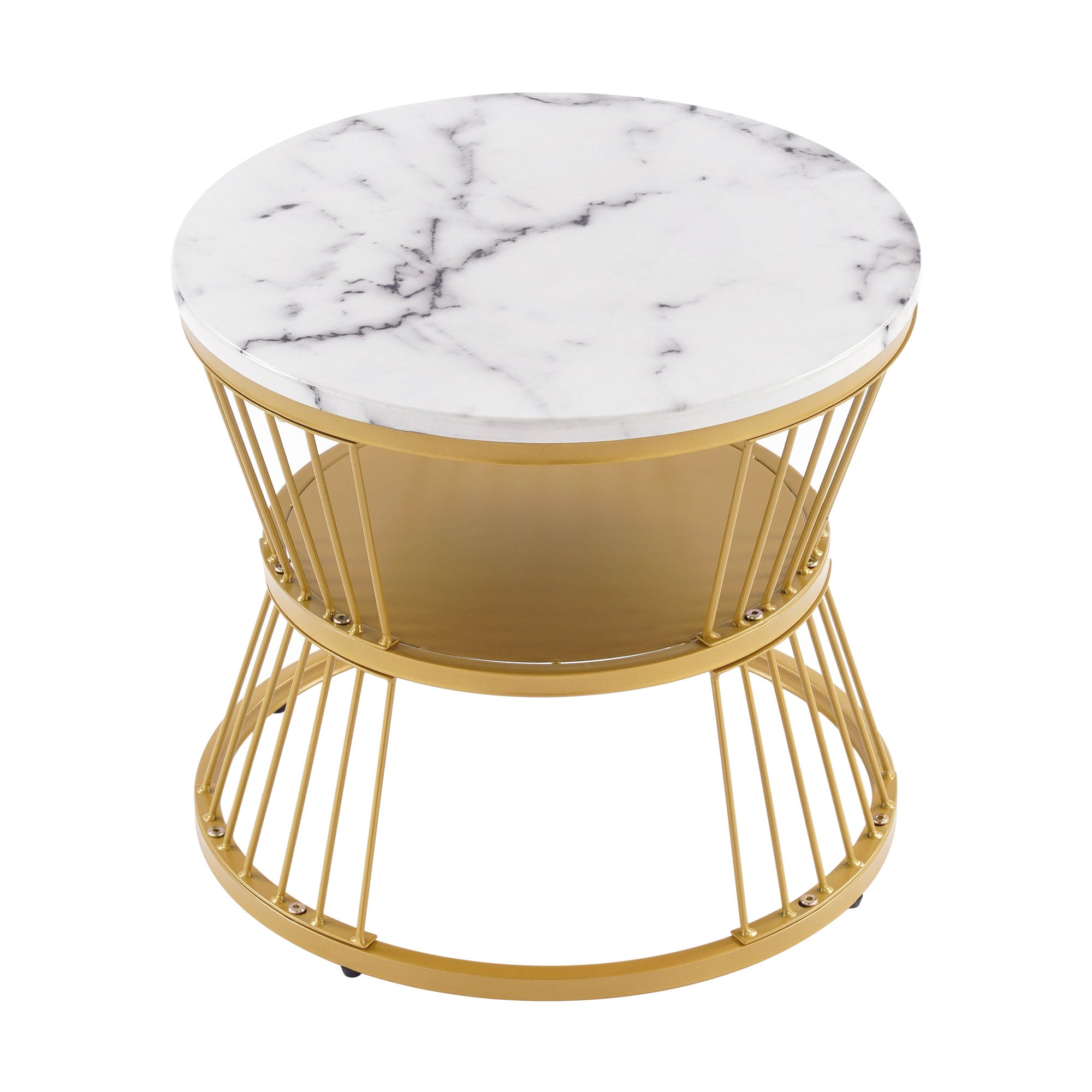 Logidon ronde salontafels wit marmer fineer gouden frame nesting