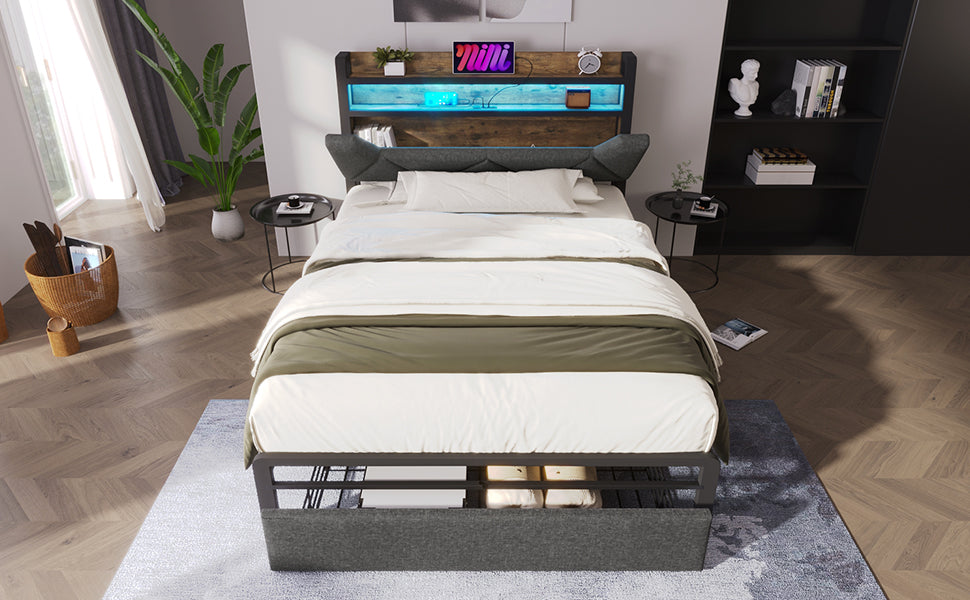 Logidon upholstered bed 90x200 USB Type C charging function storage space headboard