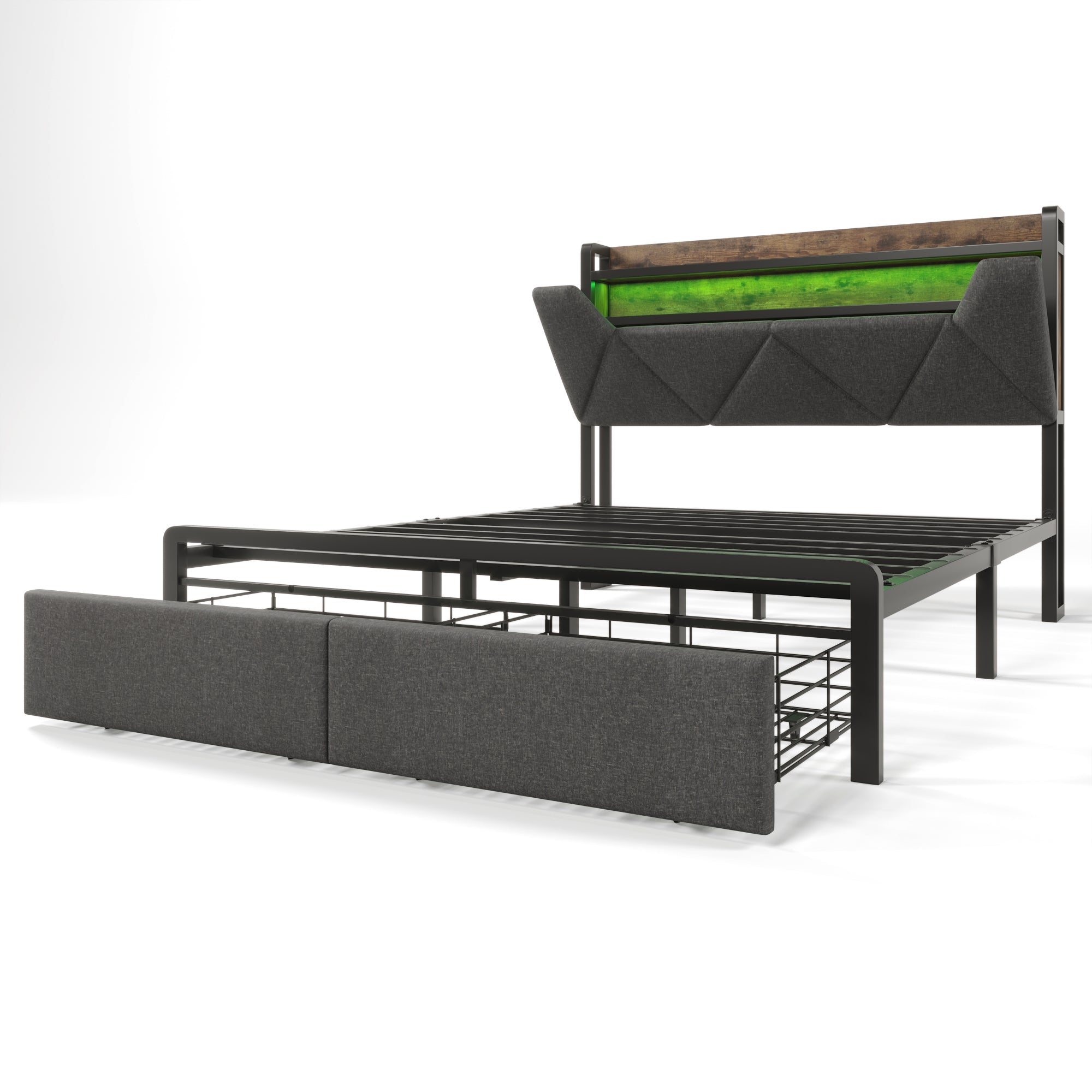 Logidon Upholstered Bed 140x200 USB Type C Charging Function and Storage Space Gray