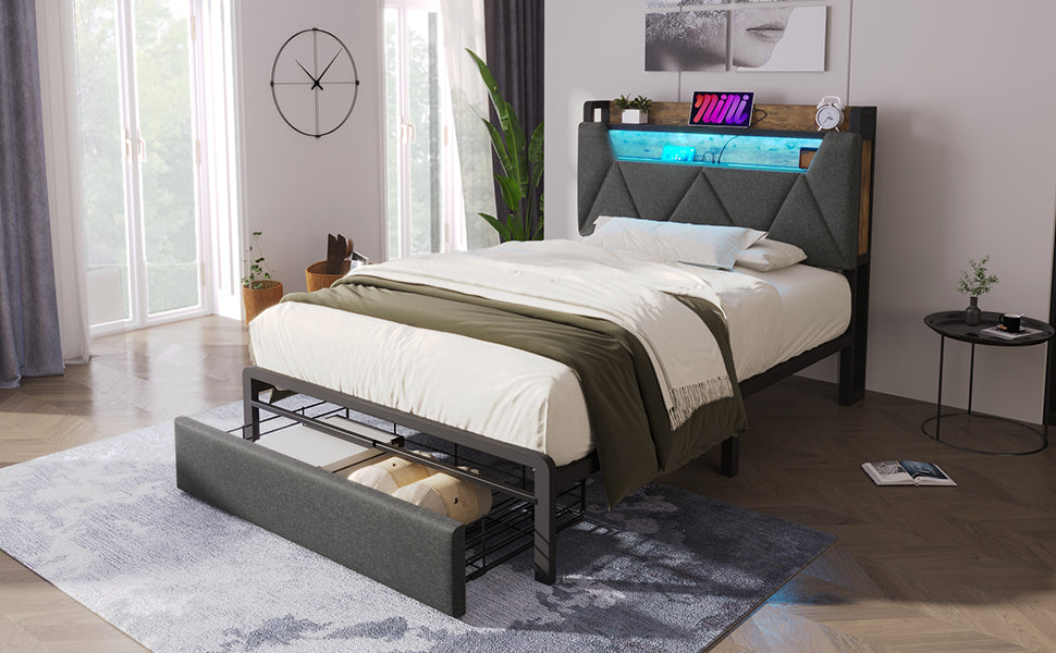 Logidon upholstered bed 90x200 USB Type C charging function storage space headboard