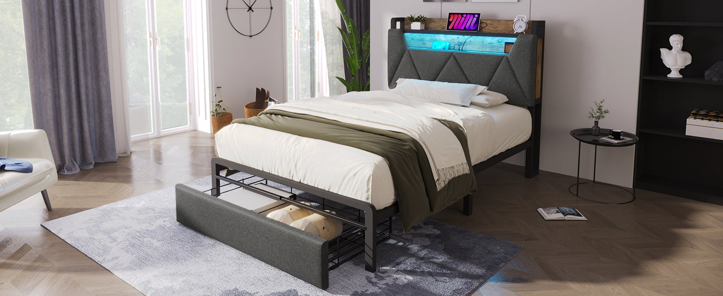 Logidon upholstered bed 90x200 USB Type C charging function storage space headboard