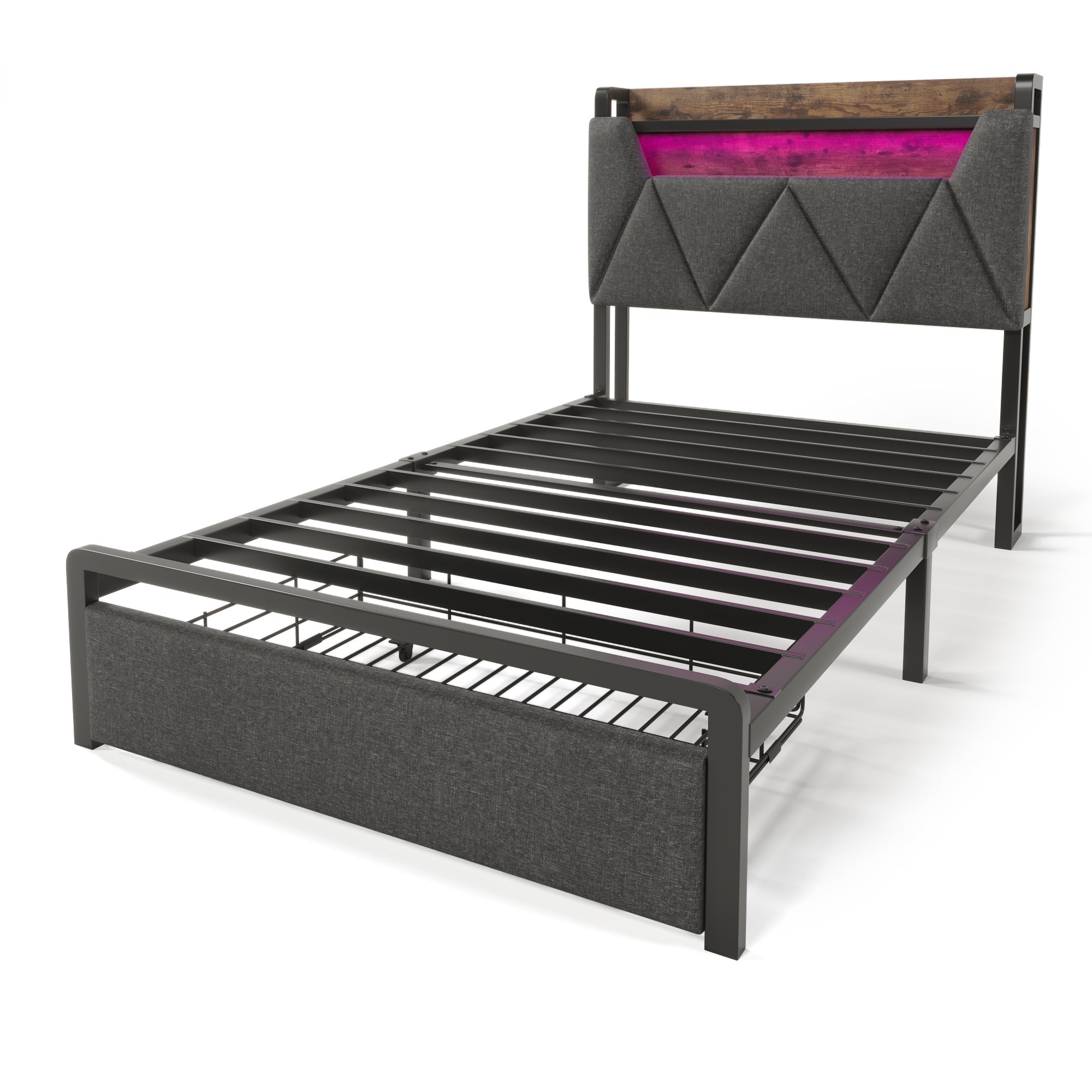 Logidon gestoffeerd bed USB oplaadfunctie opbergruimte hoofdbord LED grijs 90x200