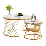 Logidon ronde salontafels wit marmer fineer gouden frame nesting