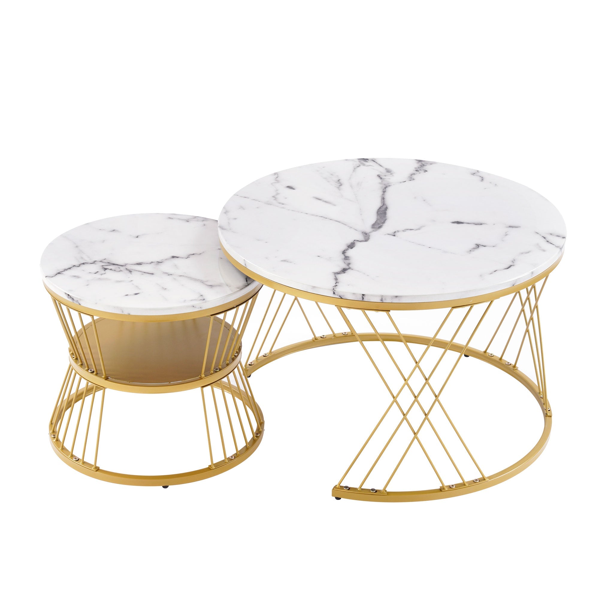 Logidon ronde salontafels wit marmer fineer gouden frame nesting