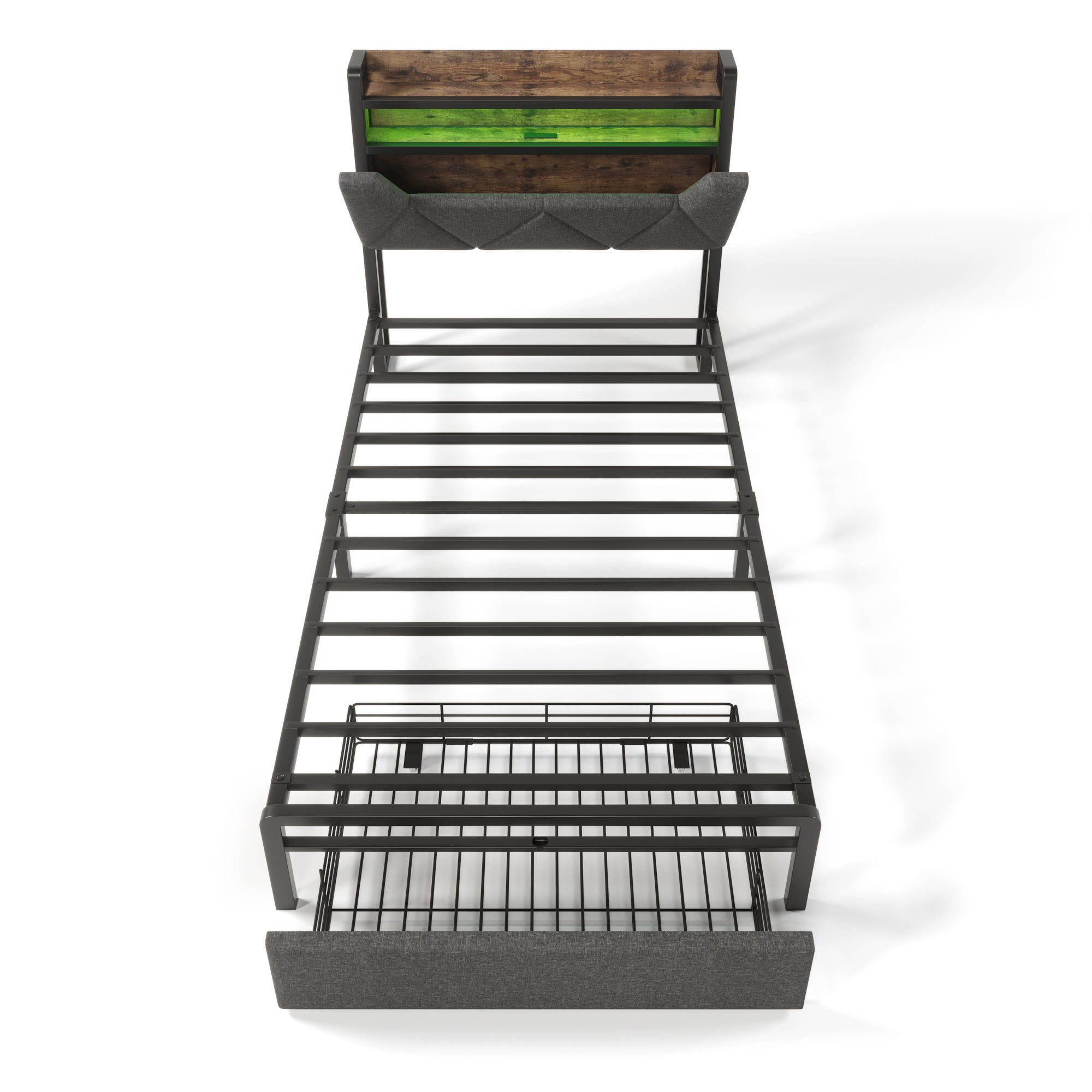 Logidon gestoffeerd bed USB oplaadfunctie opbergruimte hoofdbord LED grijs 90x200
