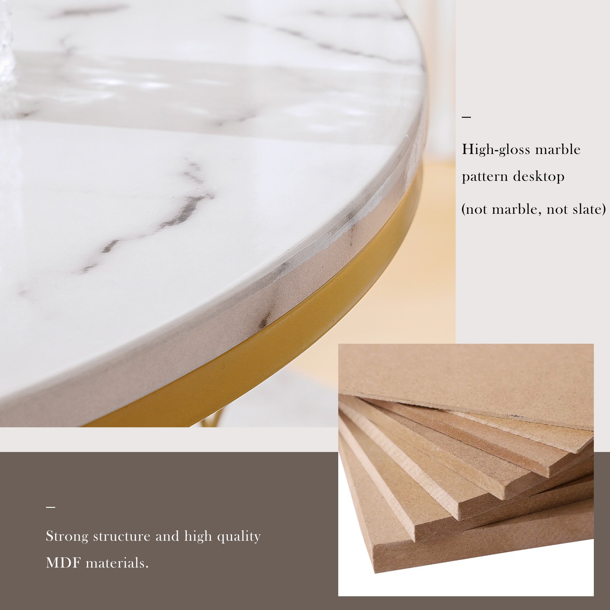 Logidon ronde salontafels wit marmer fineer gouden frame nesting