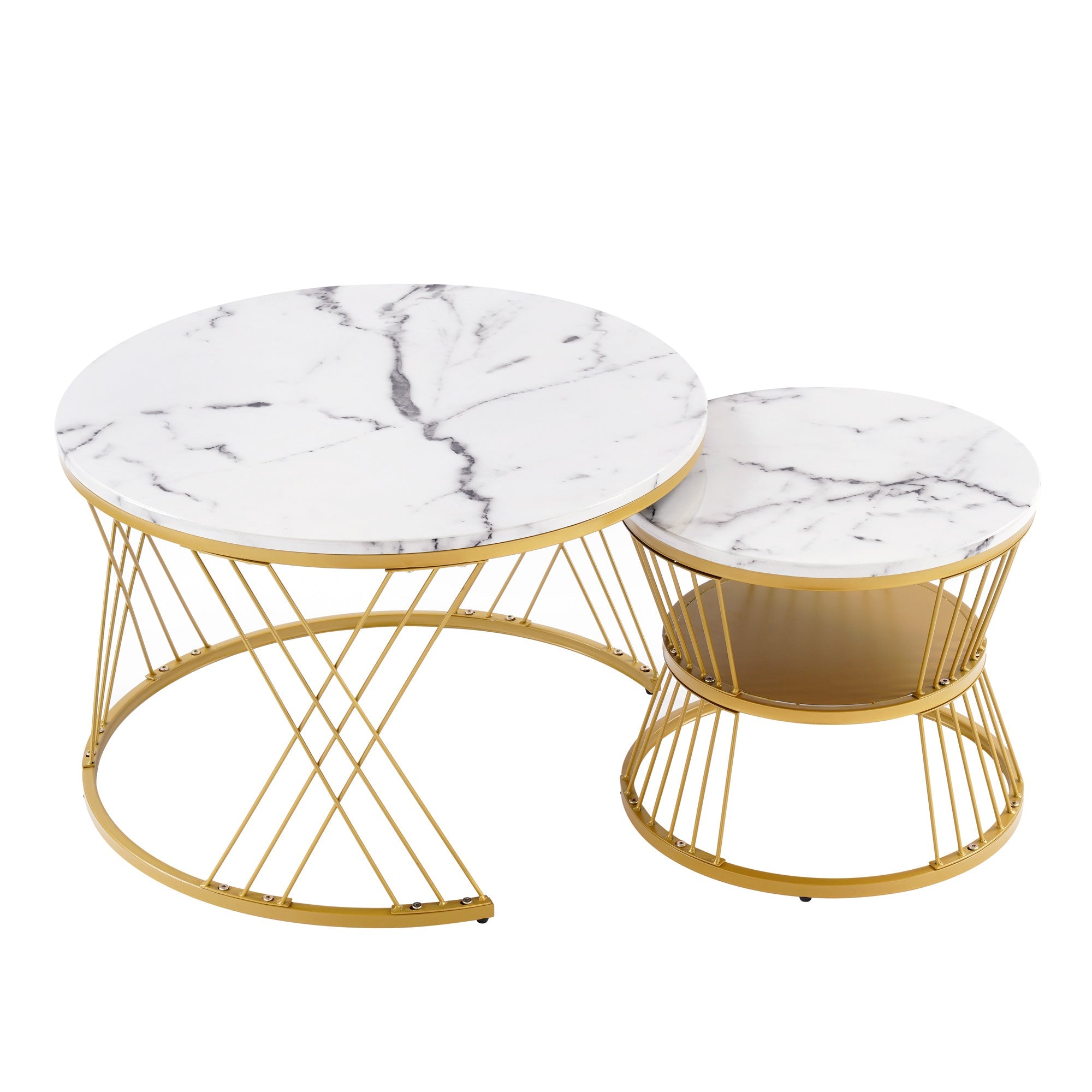 Logidon ronde salontafels wit marmer fineer gouden frame nesting
