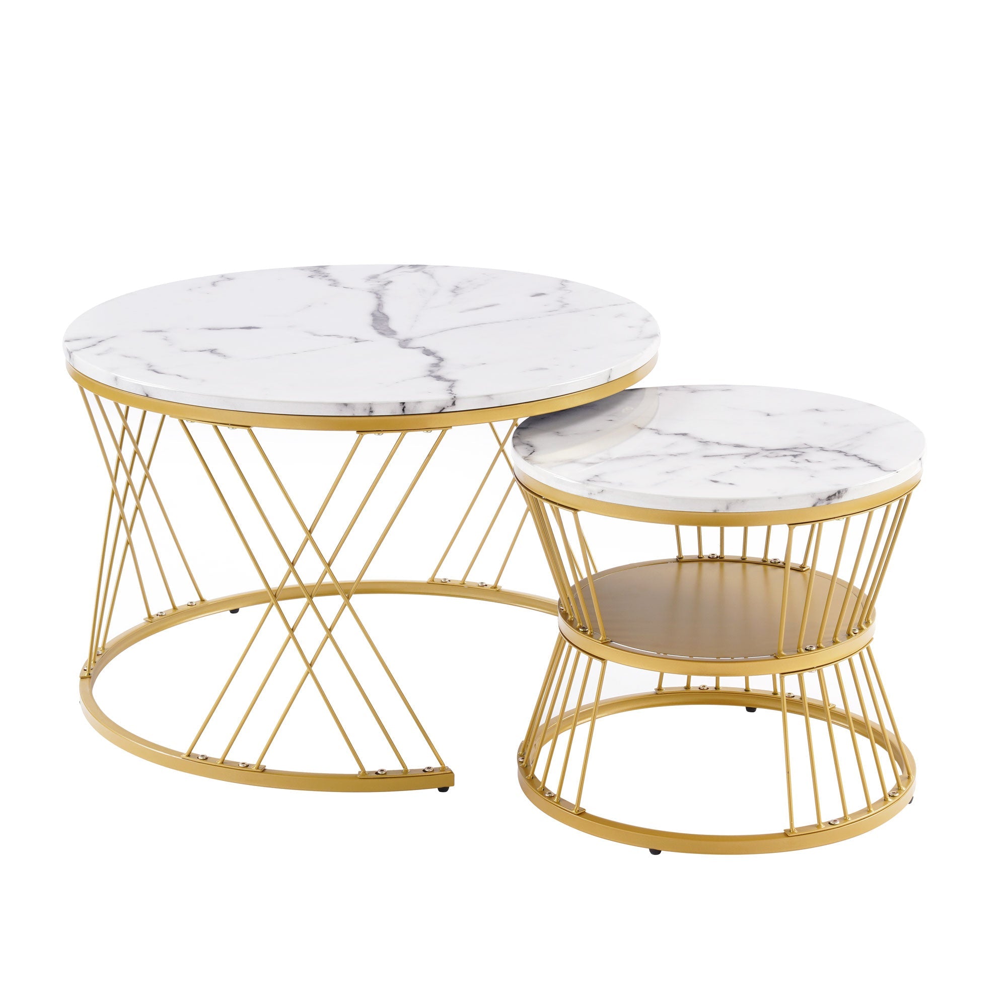 Logidon ronde salontafels wit marmer fineer gouden frame nesting