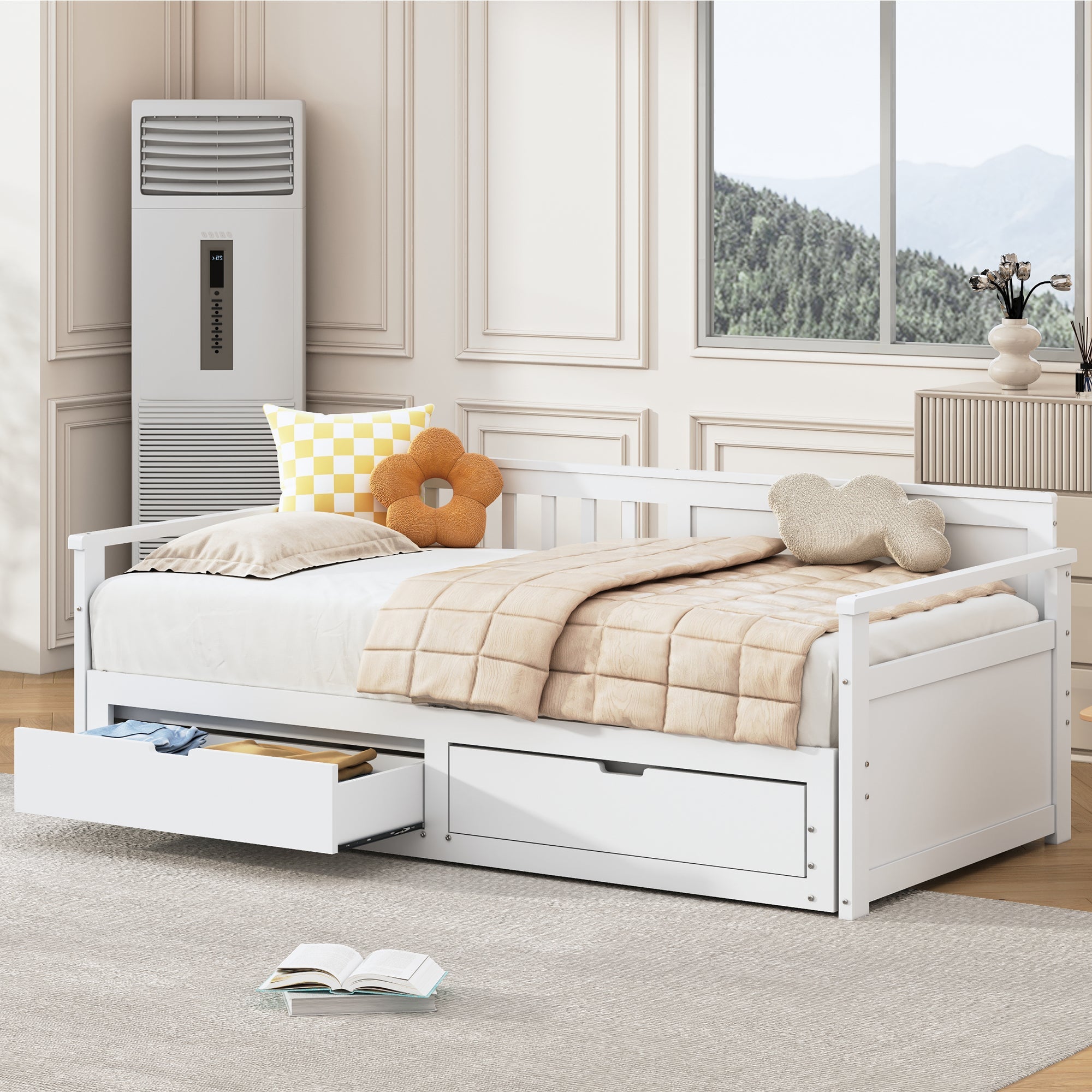 Logidon daybed two in one white 90x190cm with drawers pull-out bed