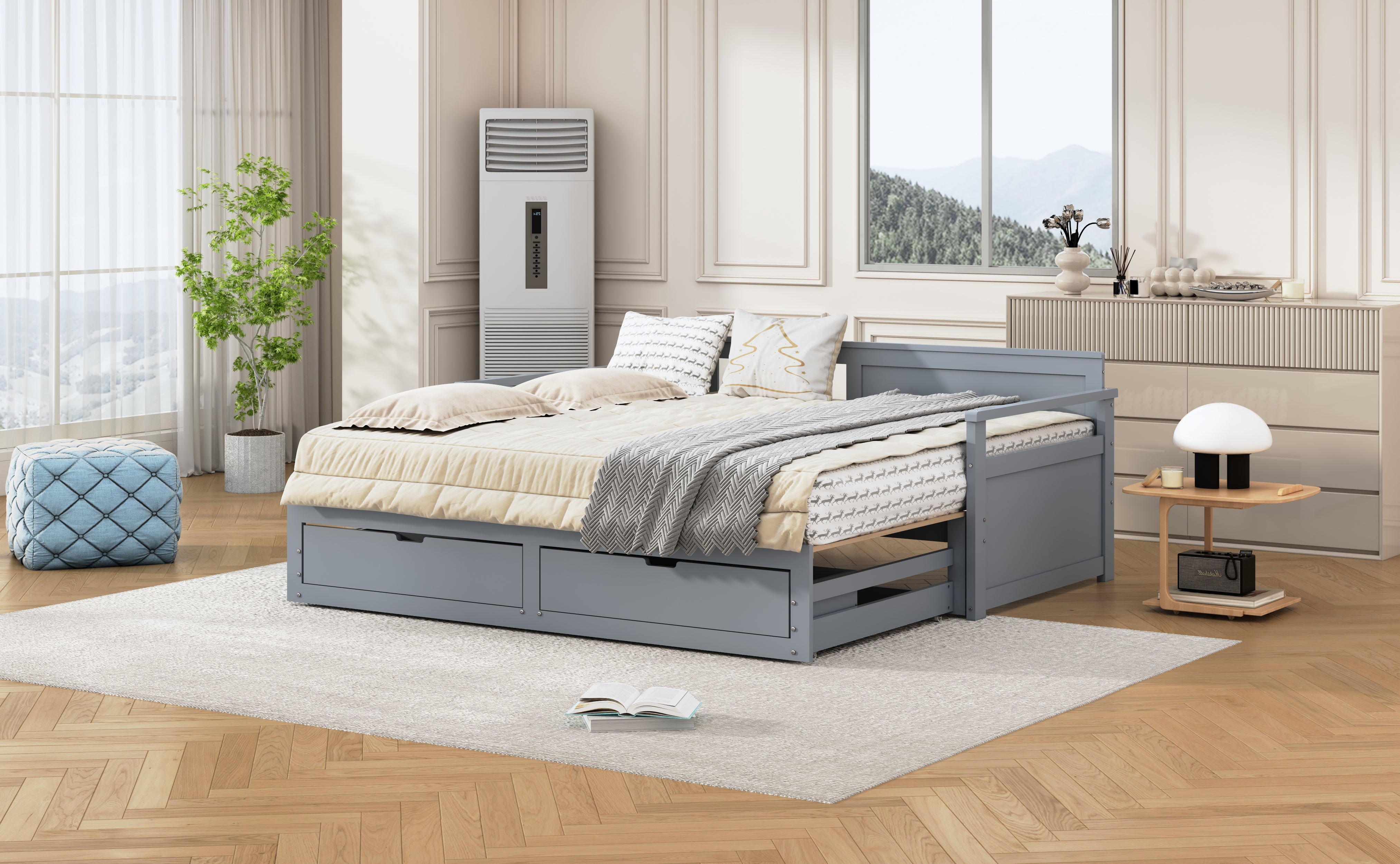 Logidon twee-in-één dagbed 90x190 cm grijs, opbergruimte, uitschuifbaar bed