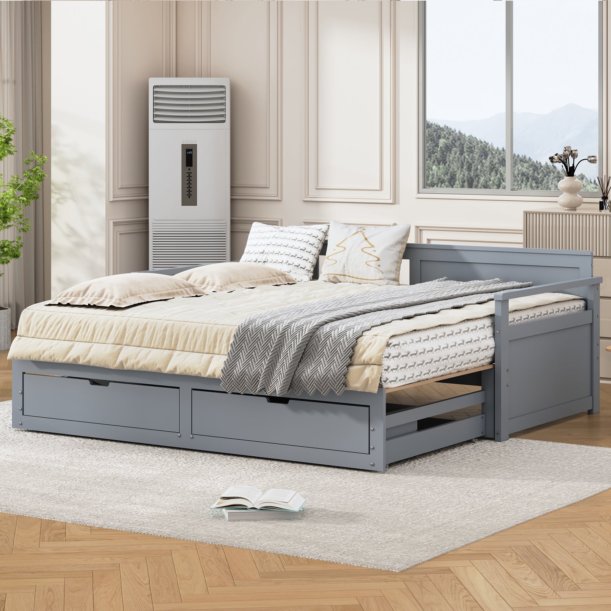 Logidon twee-in-één dagbed 90x190 cm grijs, opbergruimte, uitschuifbaar bed