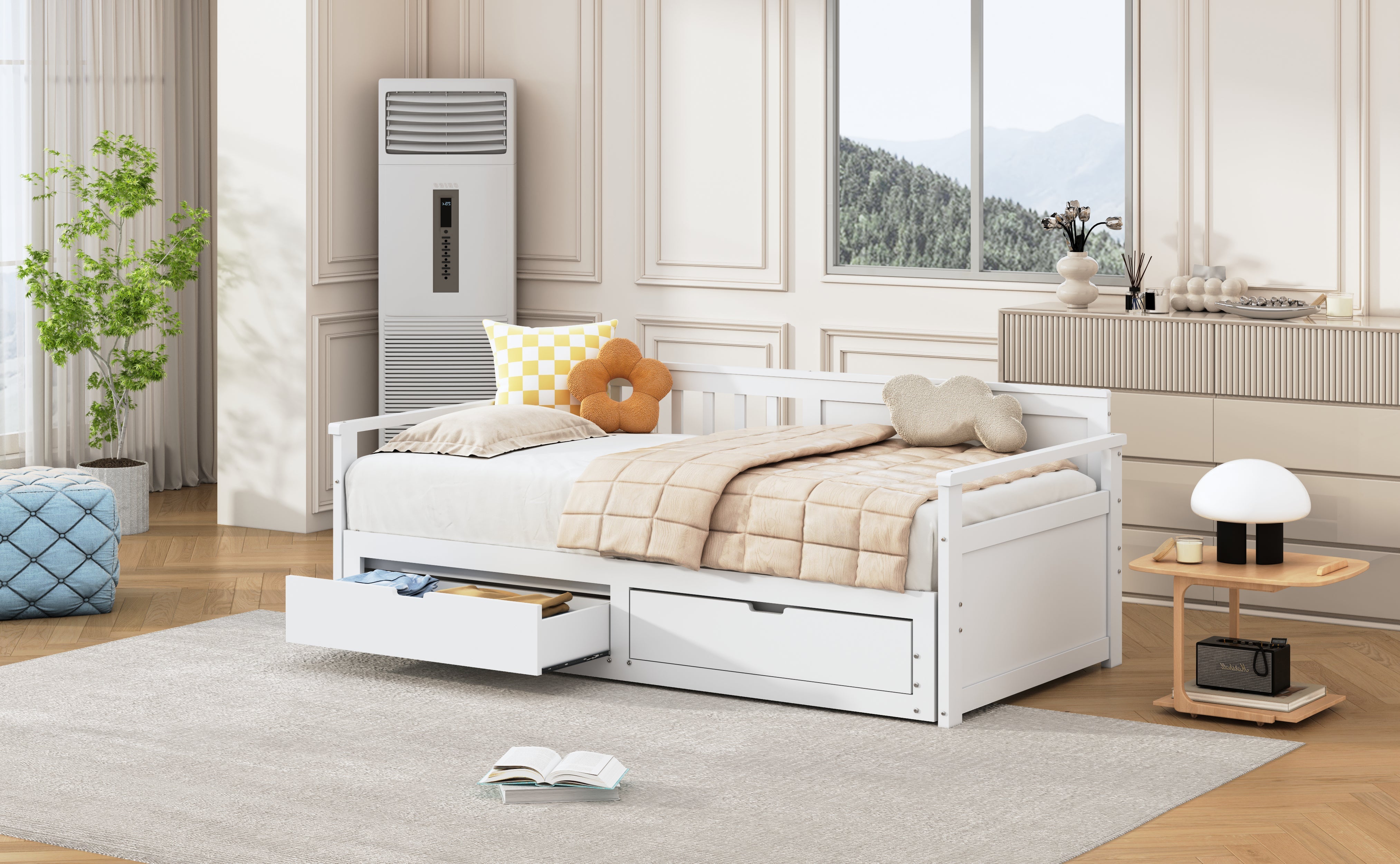 Logidon daybed two in one white 90x190cm with drawers pull-out bed