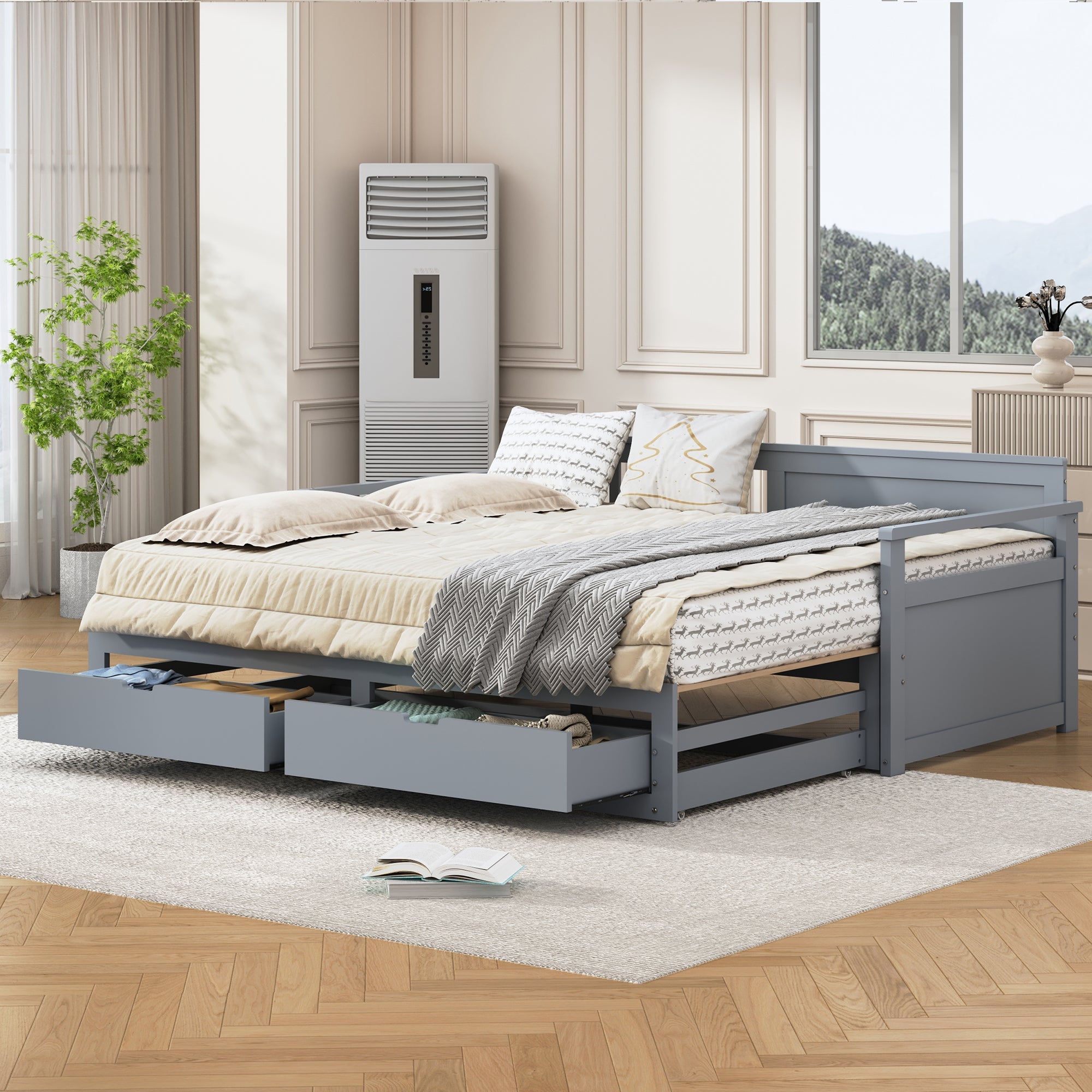 Logidon twee-in-één dagbed 90x190 cm grijs, opbergruimte, uitschuifbaar bed