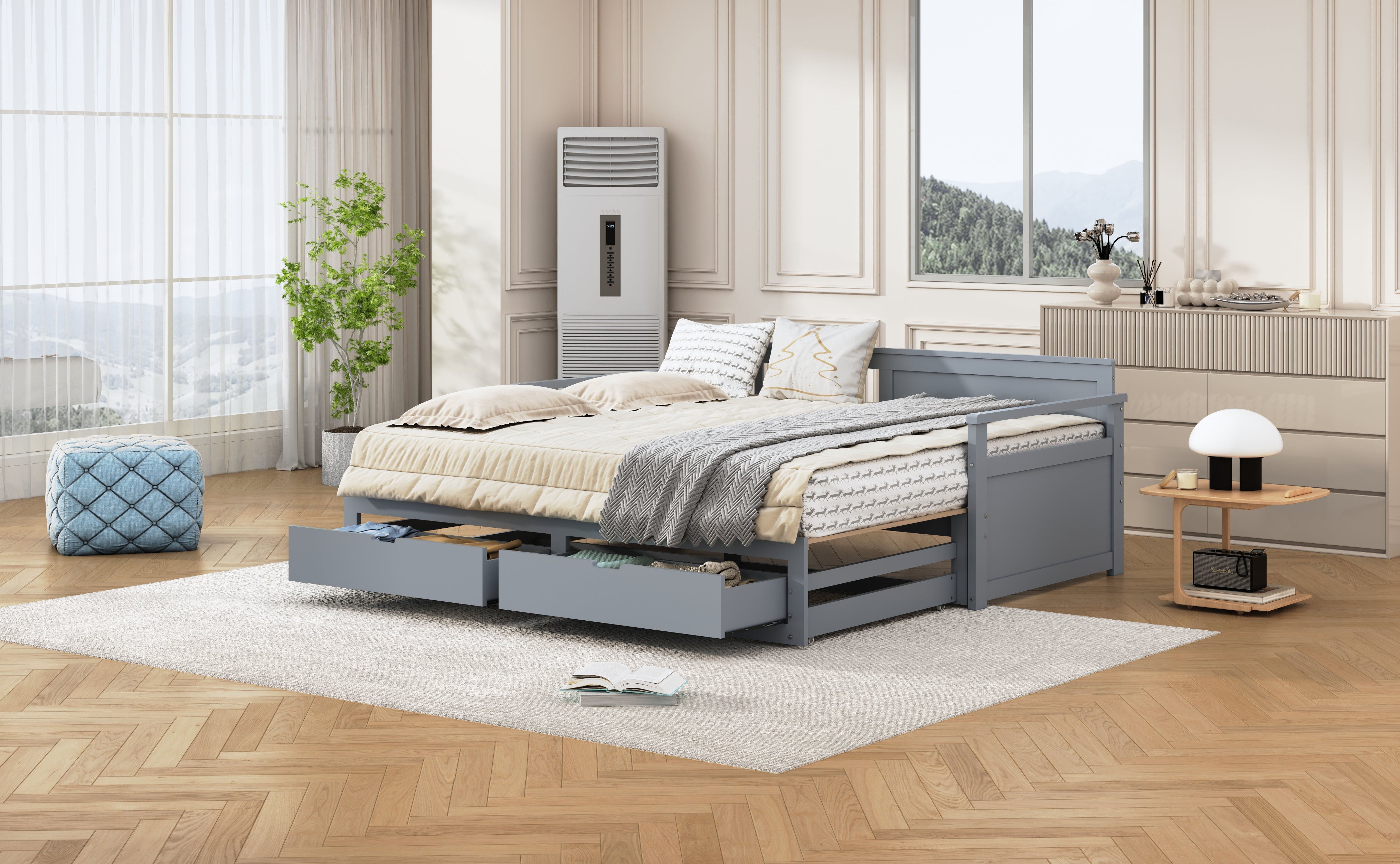 Logidon twee-in-één dagbed 90x190 cm grijs, opbergruimte, uitschuifbaar bed
