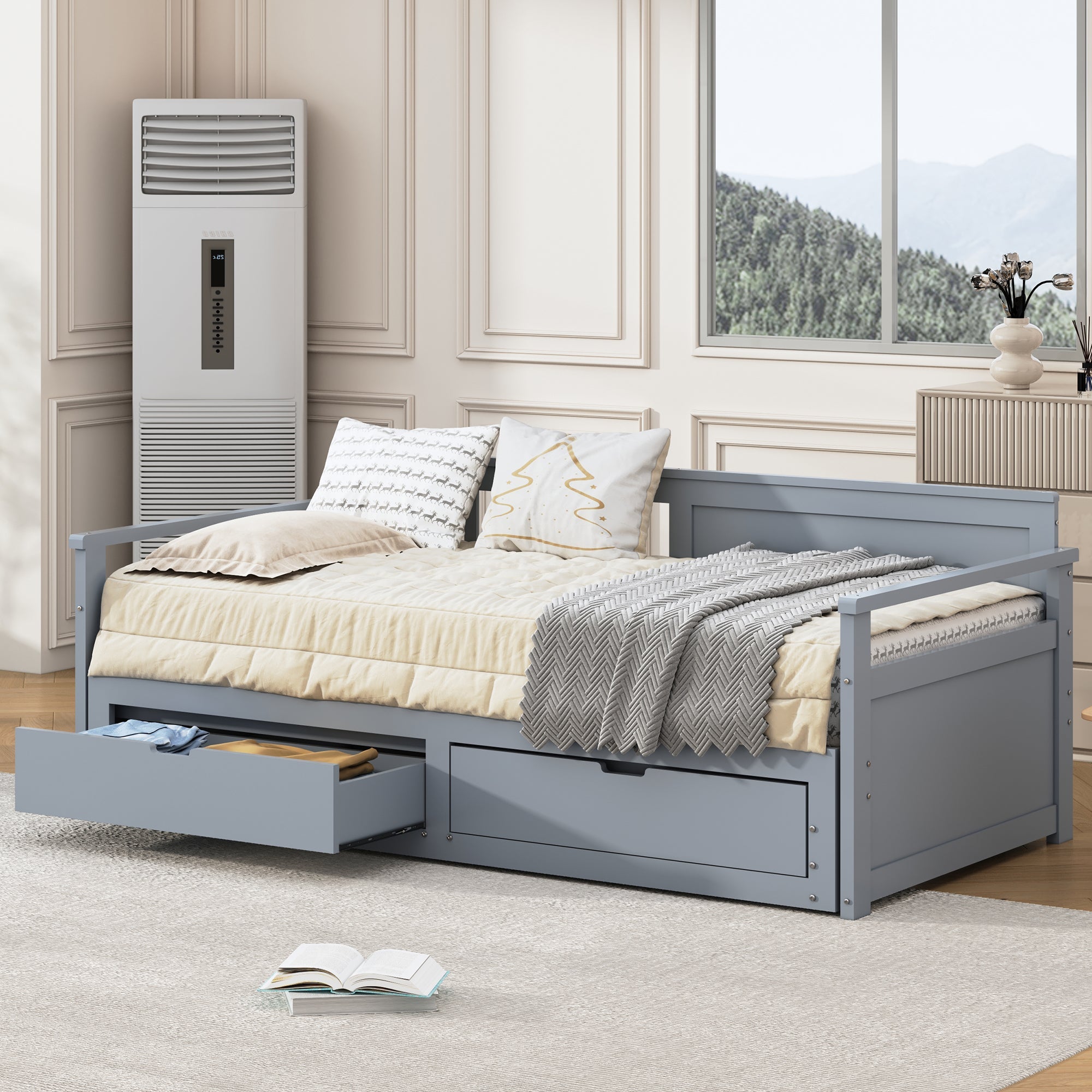 Logidon twee-in-één dagbed 90x190 cm grijs, opbergruimte, uitschuifbaar bed