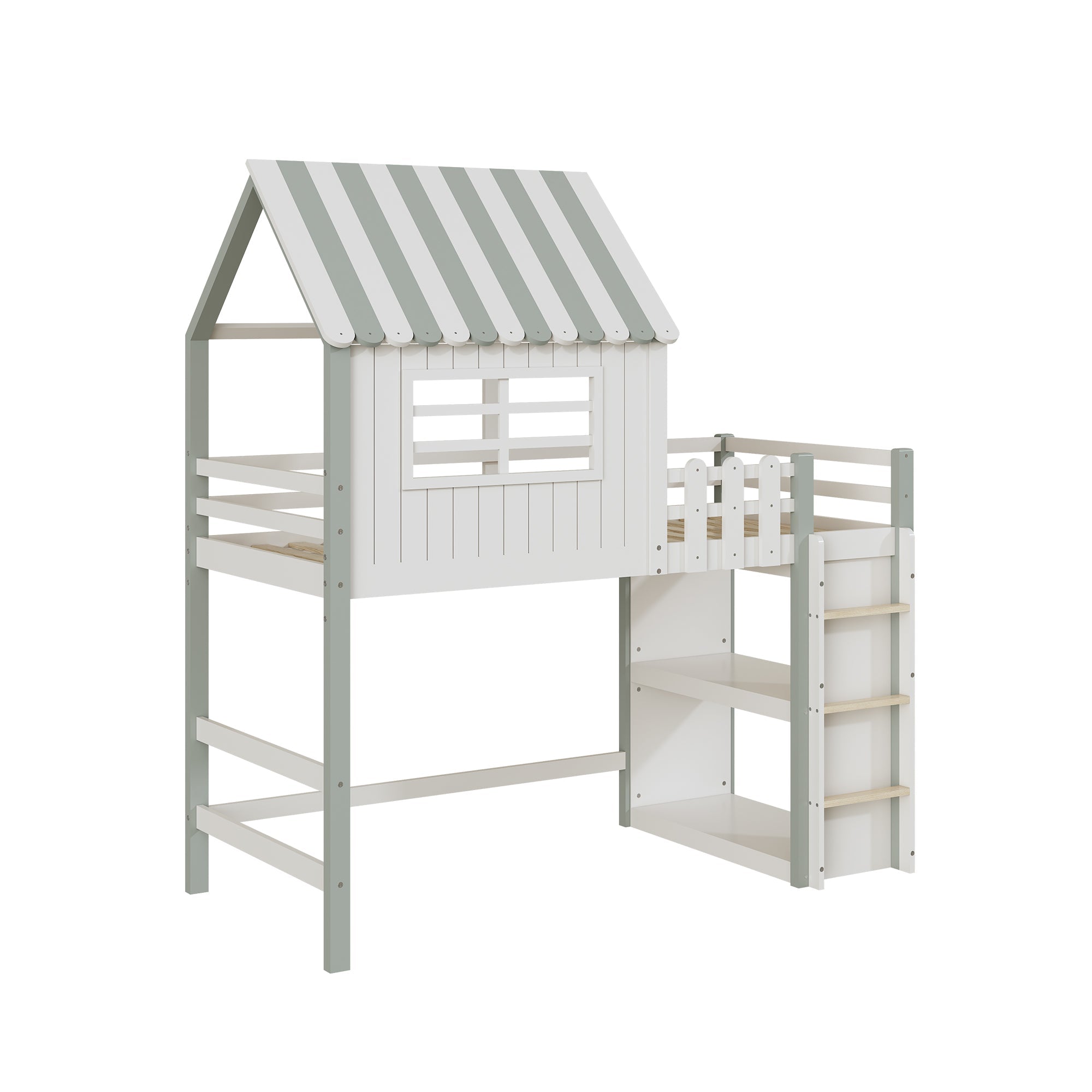 Logidon kinderbed 90x200 cm hoog-laag huisbed met veiligheidsladder groen