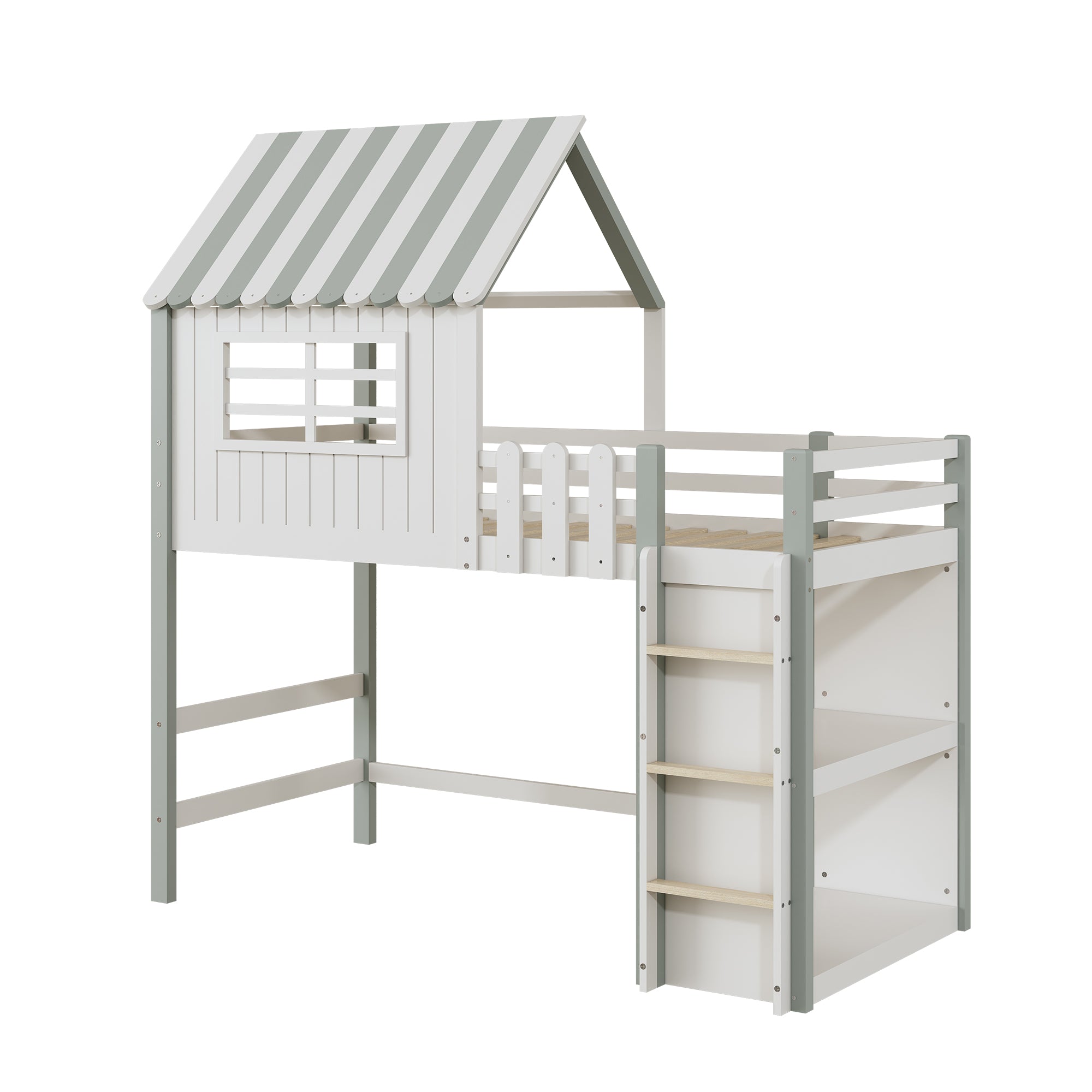 Logidon kinderbed 90x200 cm hoog-laag huisbed met veiligheidsladder groen