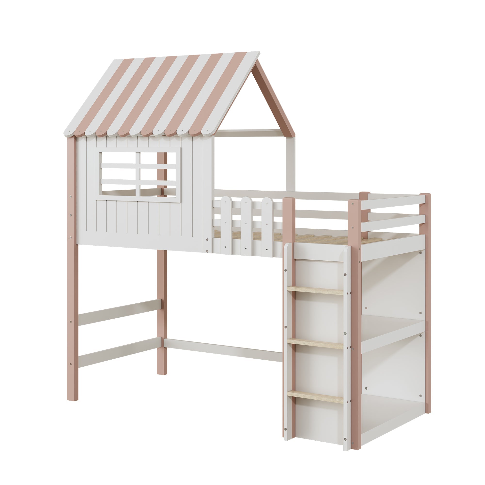 Logidon Kinderbed 90x200 cm Hoog en Laag Roze Huisvorm