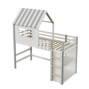Logidon kinderbed 90x200 cm hoog-laag huisbed met veiligheidsladder groen