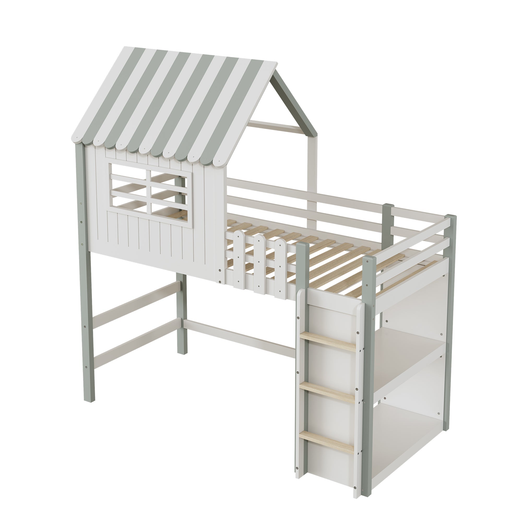 Logidon kinderbed 90x200 cm hoog-laag huisbed met veiligheidsladder groen