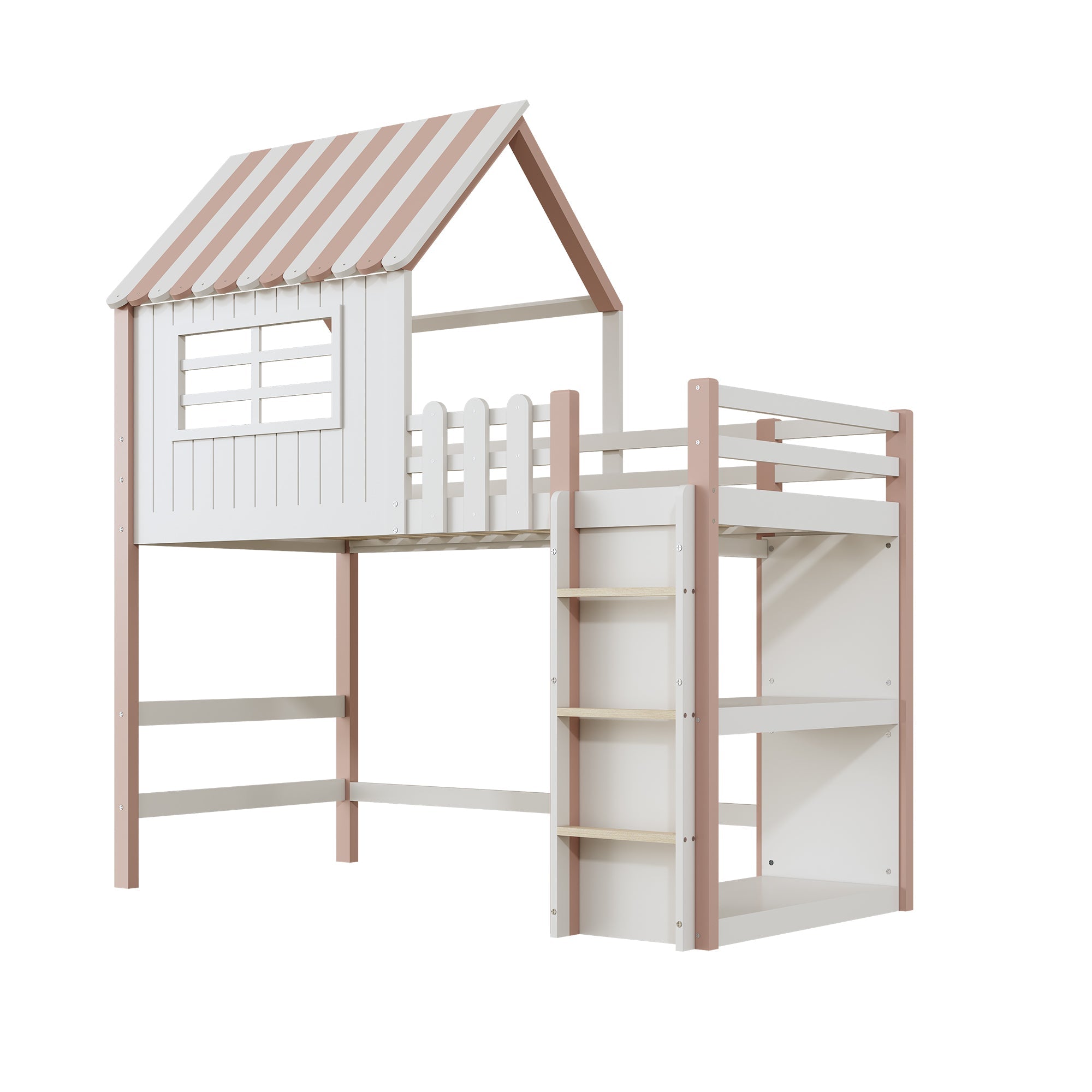 Logidon Kinderbed 90x200 cm Hoog en Laag Roze Huisvorm