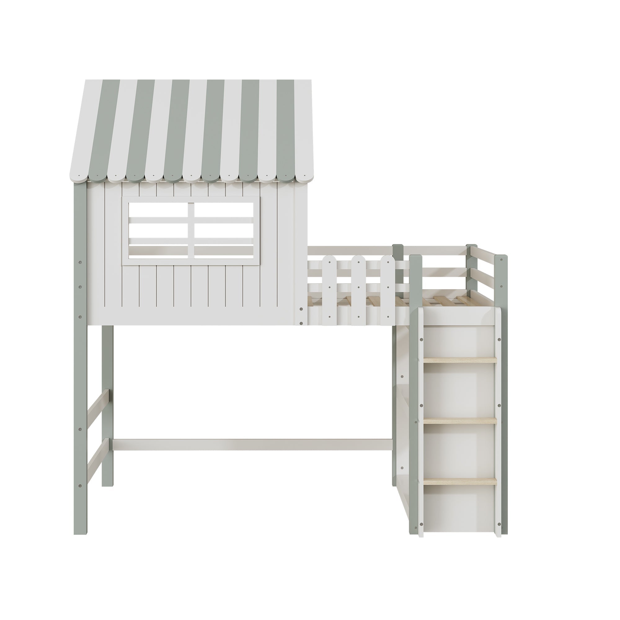 Logidon kinderbed 90x200 cm hoog-laag huisbed met veiligheidsladder groen