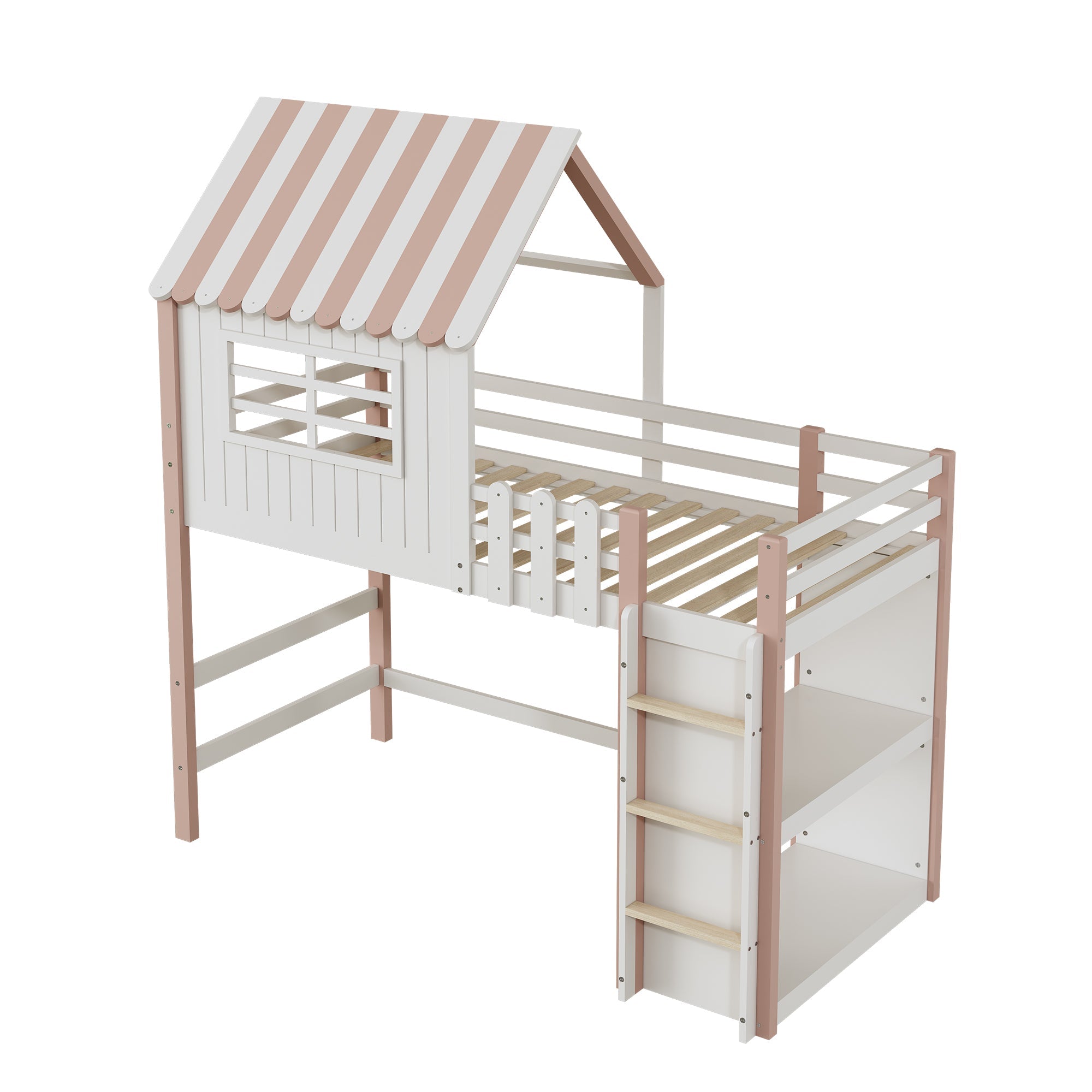 Logidon Kinderbed 90x200 cm Hoog en Laag Roze Huisvorm