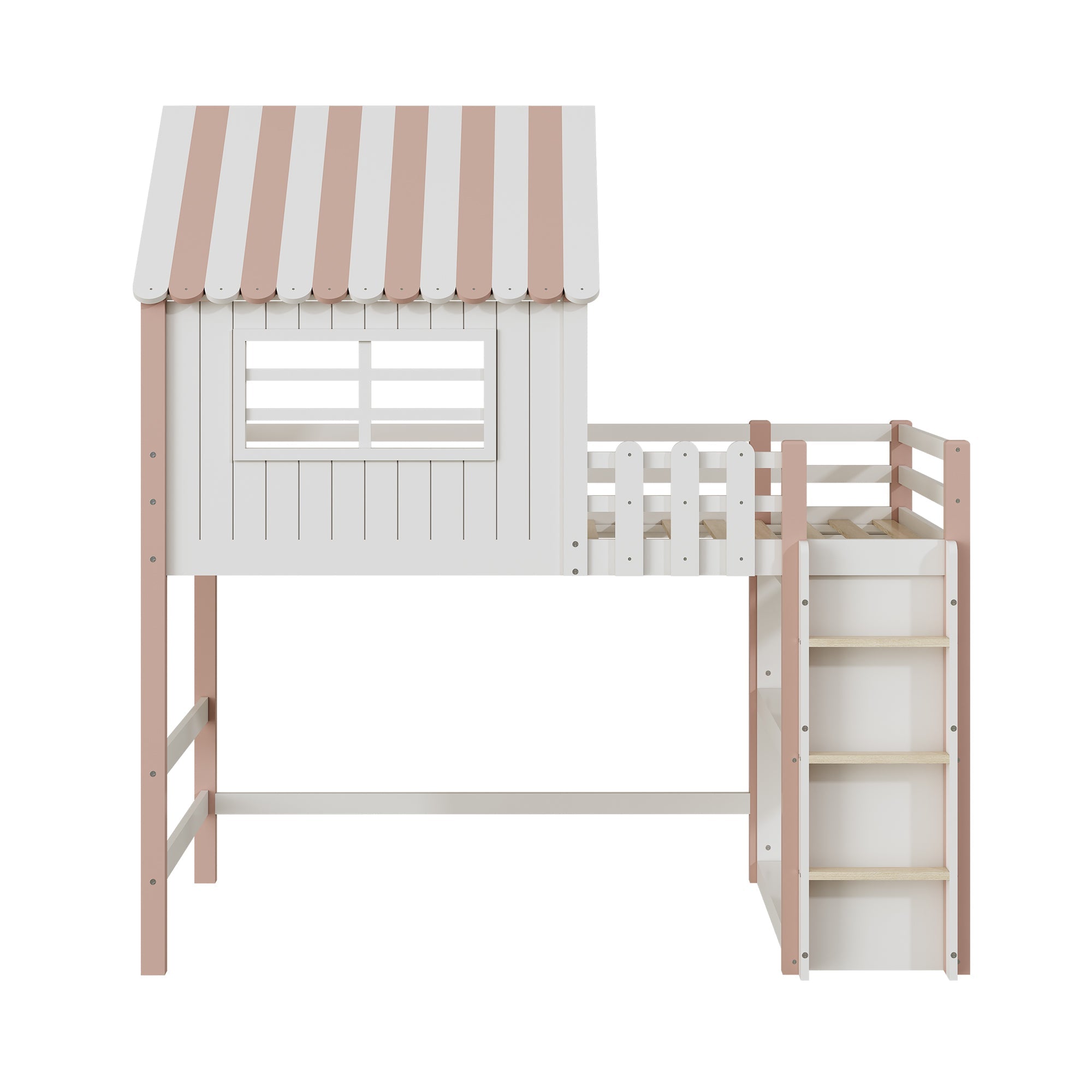 Logidon Kinderbed 90x200 cm Hoog en Laag Roze Huisvorm