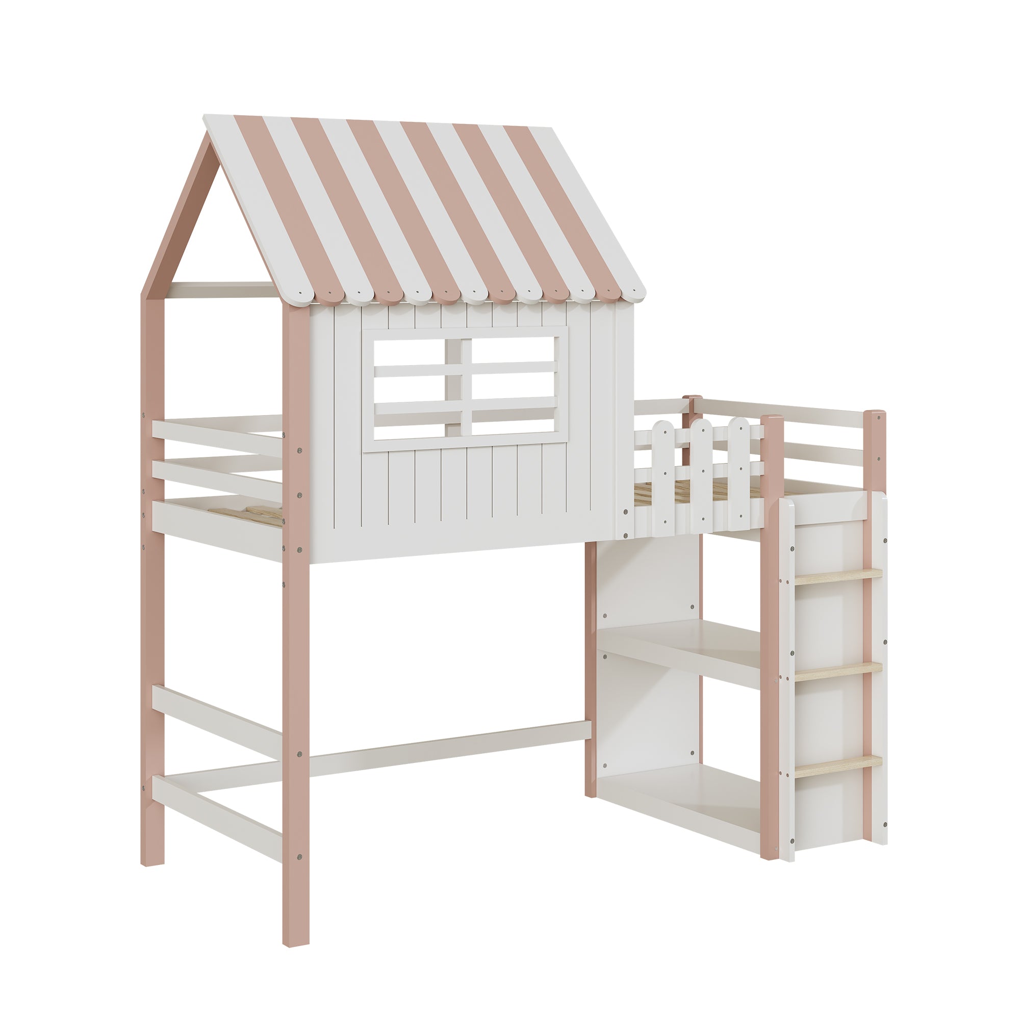 Logidon Kinderbed 90x200 cm Hoog en Laag Roze Huisvorm