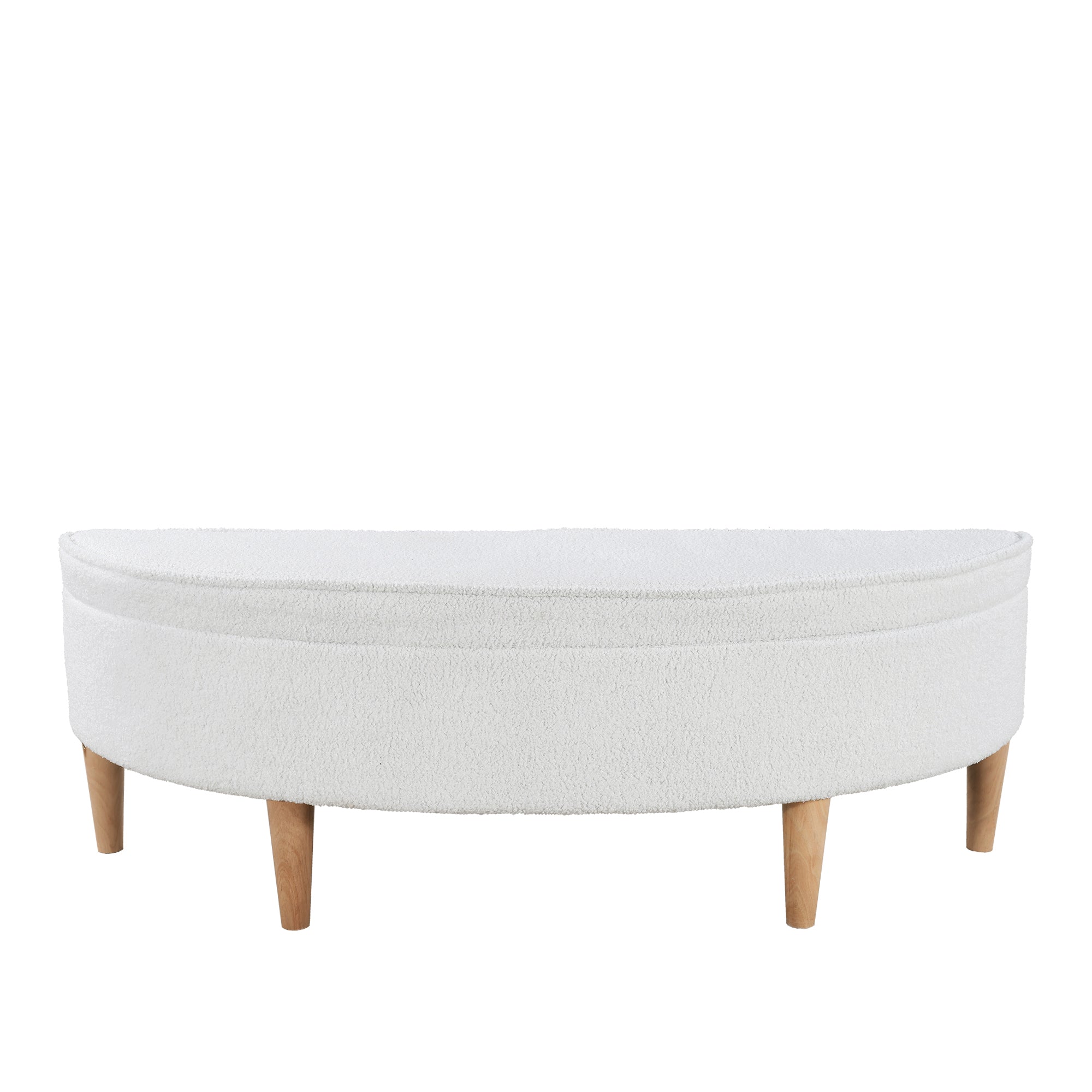 Logidon Half Round Upholstered Bench White With Storage Space And Wooden Legs