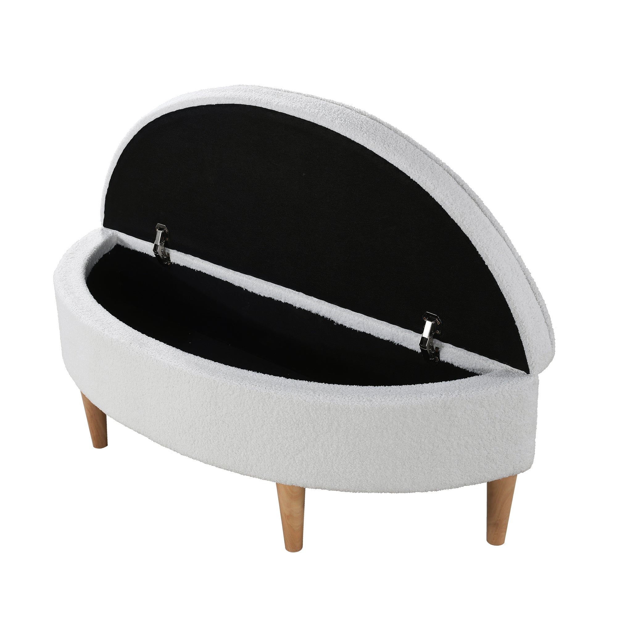 Logidon Half Round Upholstered Bench White With Storage Space And Wooden Legs