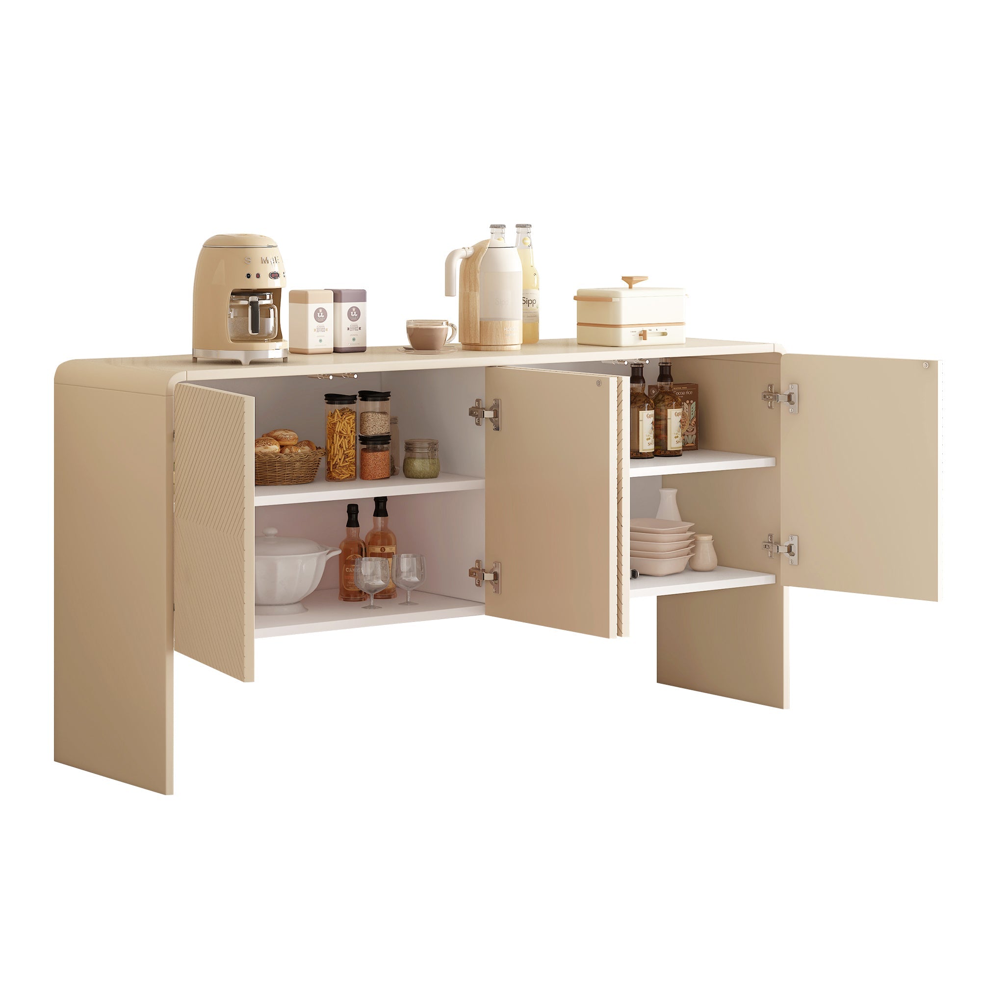Logidon abrikozencrème dressoir met 4 deuren, push-to-open