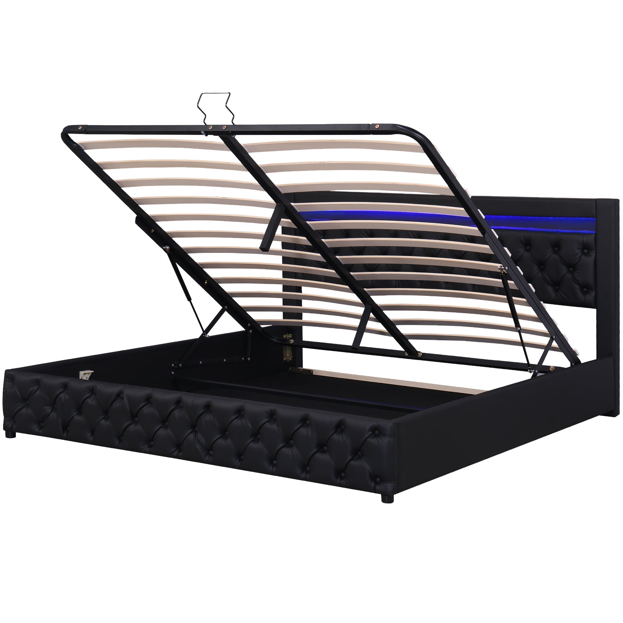 Logidon gestoffeerd bed 140x200 zwart PU met lattenbodem opbergruimte