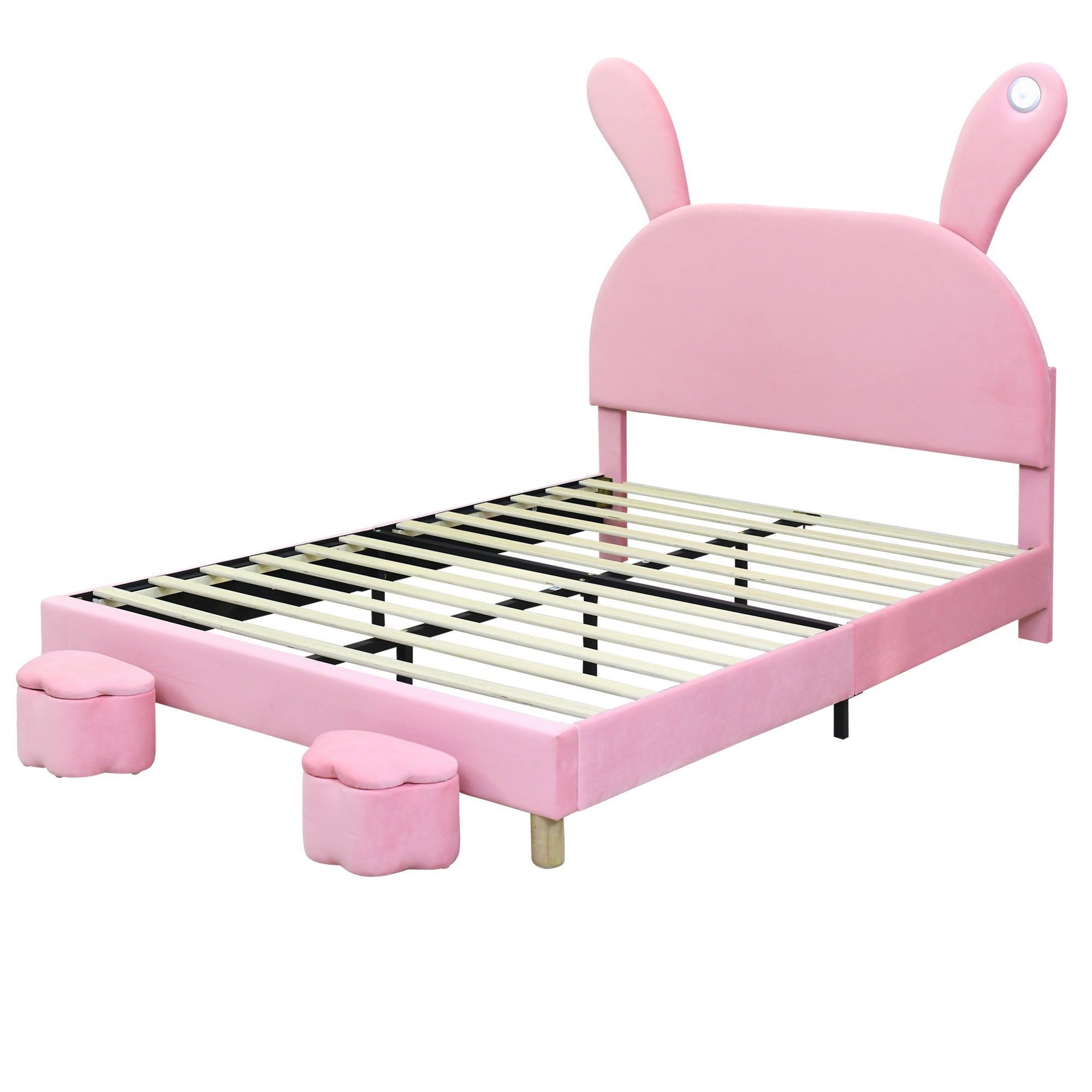 Logidon gestoffeerd bed 140x200 roze fluweel met opbergruimte en LED