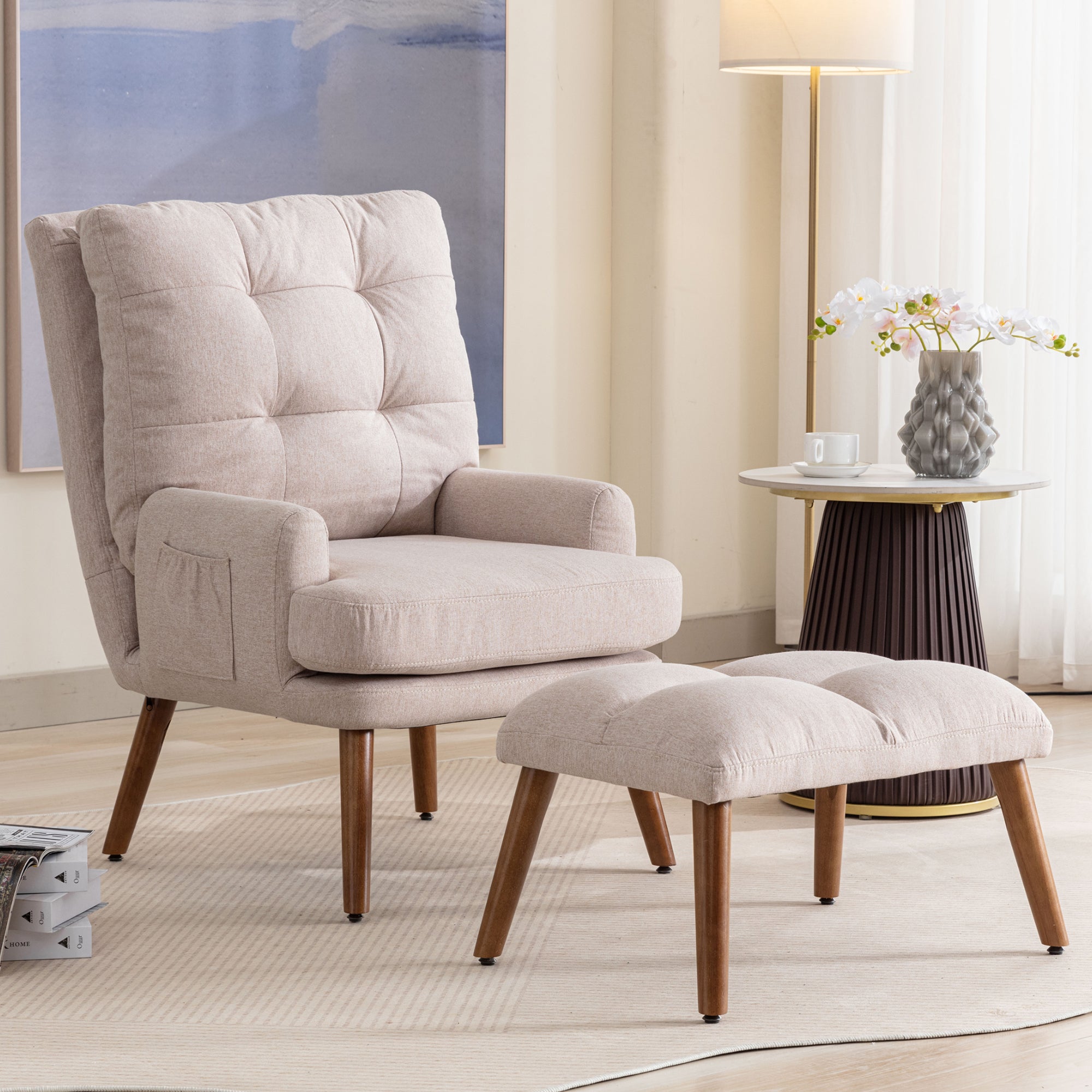 Logidon lounge chair beige with footrest and adjustable to 5 levels