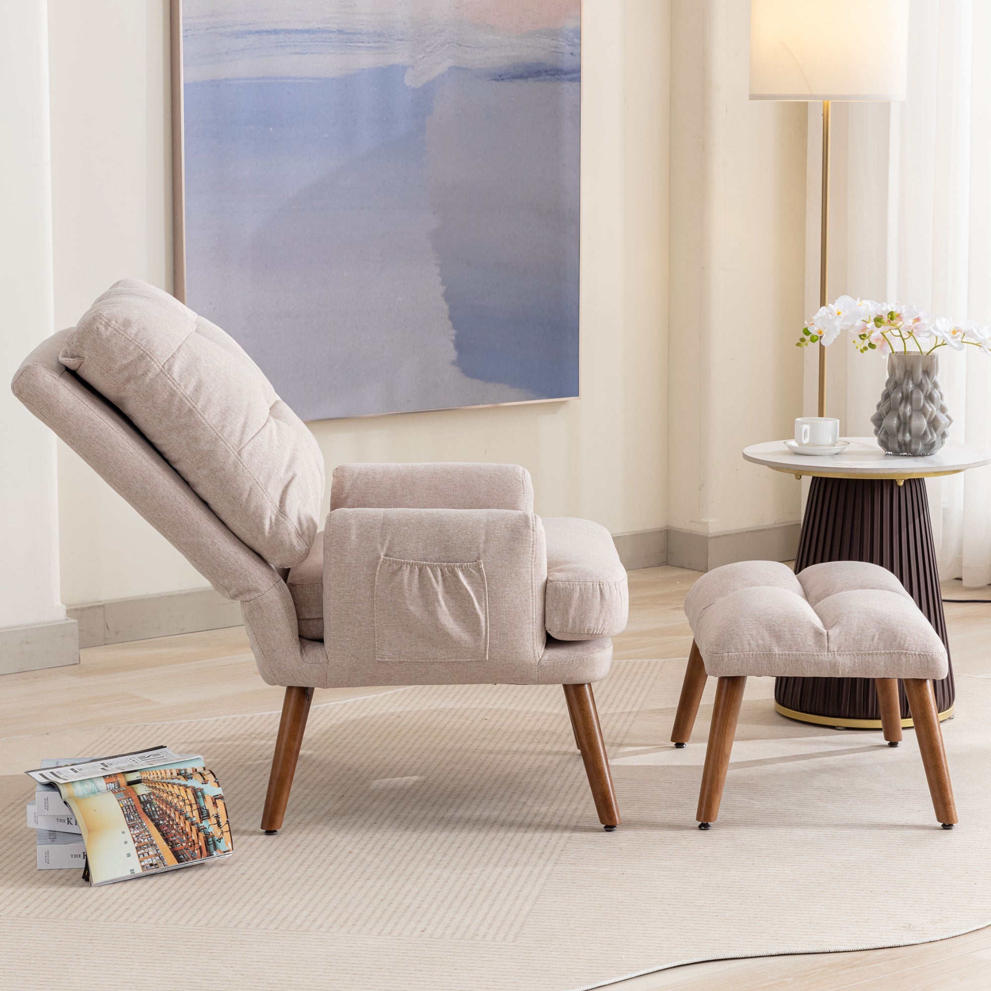 Logidon lounge chair beige with footrest and adjustable to 5 levels