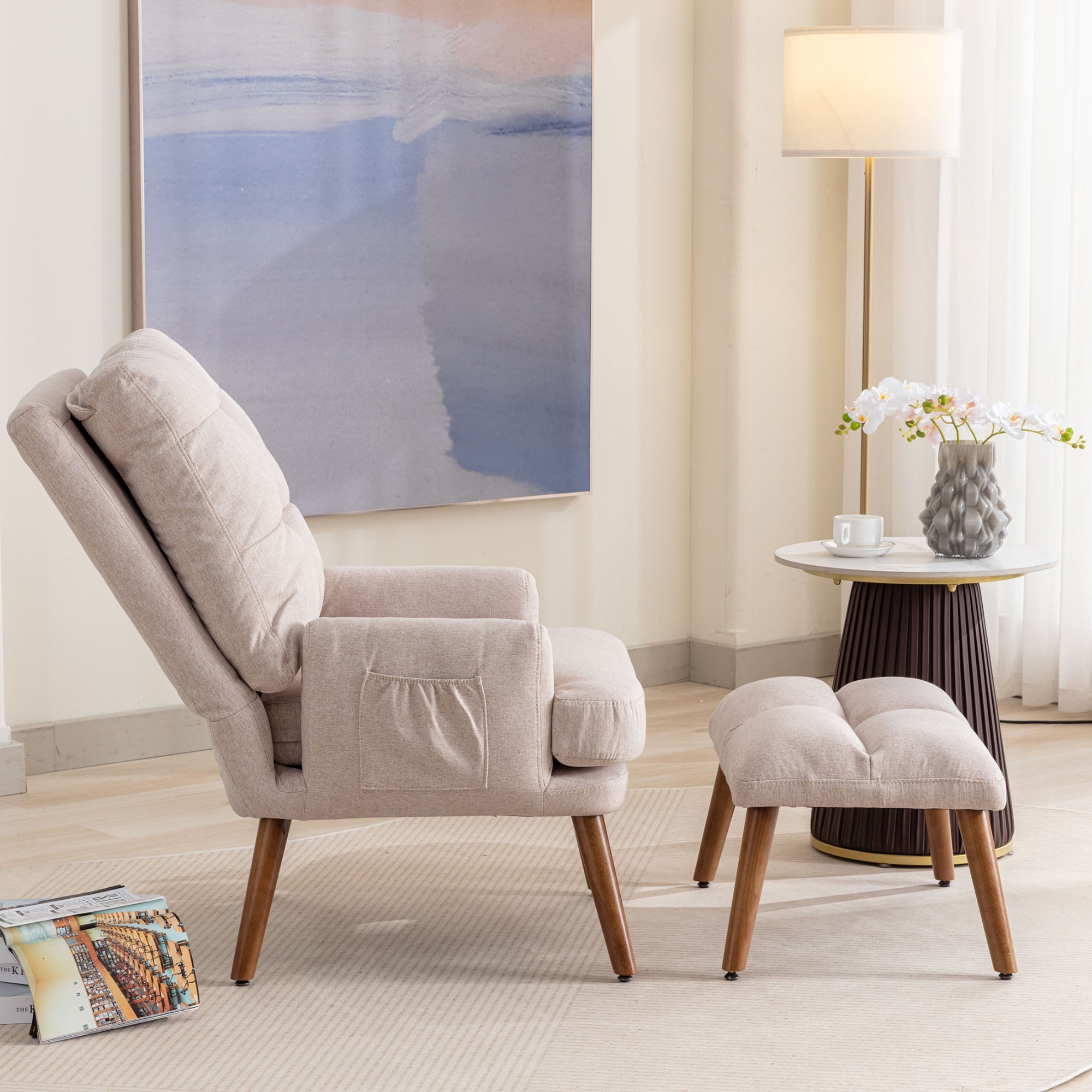 Logidon lounge chair beige with footrest and adjustable to 5 levels