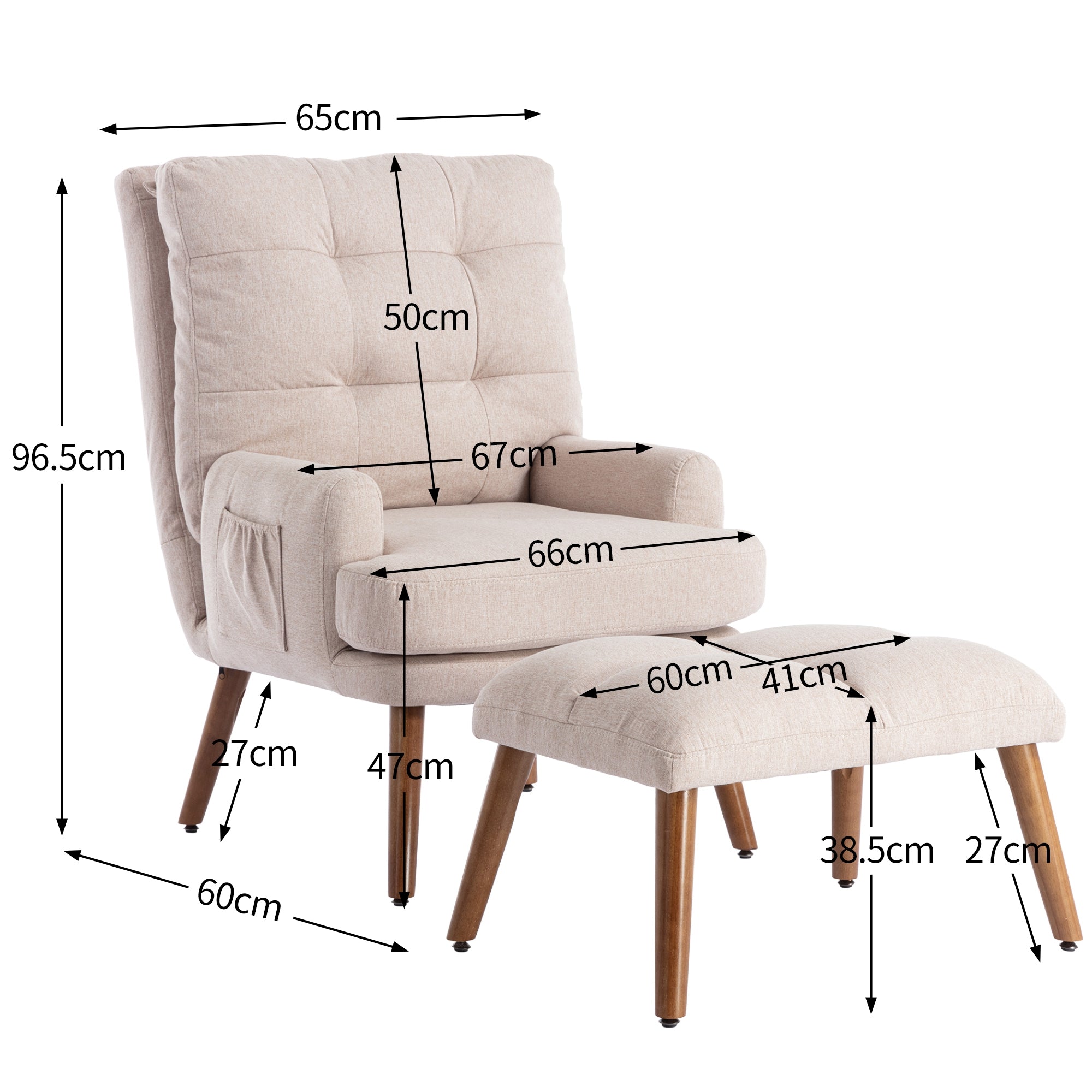 Logidon lounge chair beige with footrest and adjustable to 5 levels