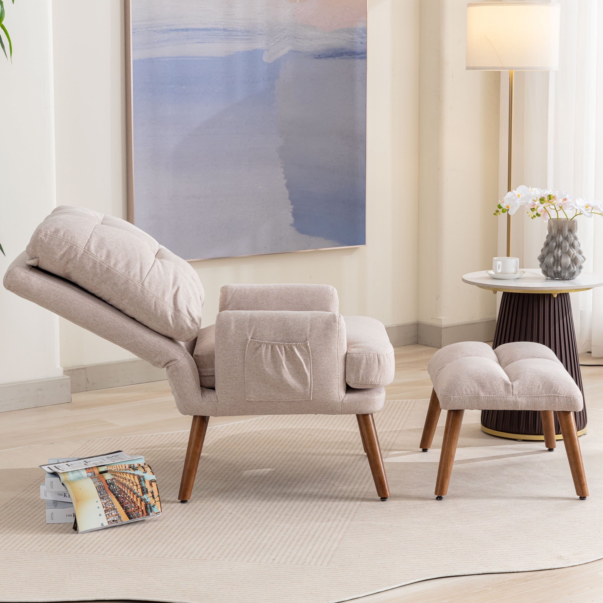 Logidon lounge chair beige with footrest and adjustable to 5 levels
