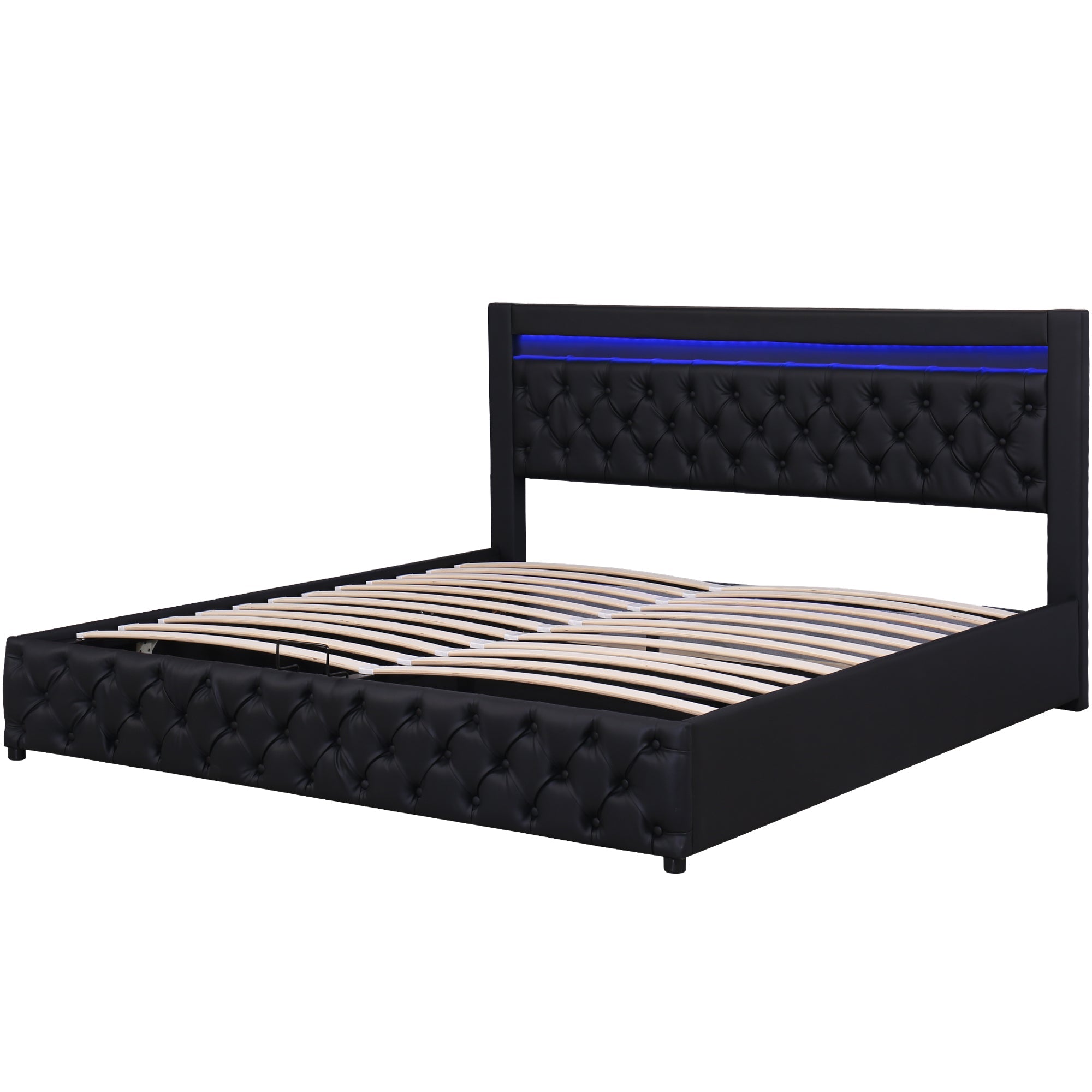 Logidon gestoffeerd bed 140x200 zwart PU met lattenbodem opbergruimte