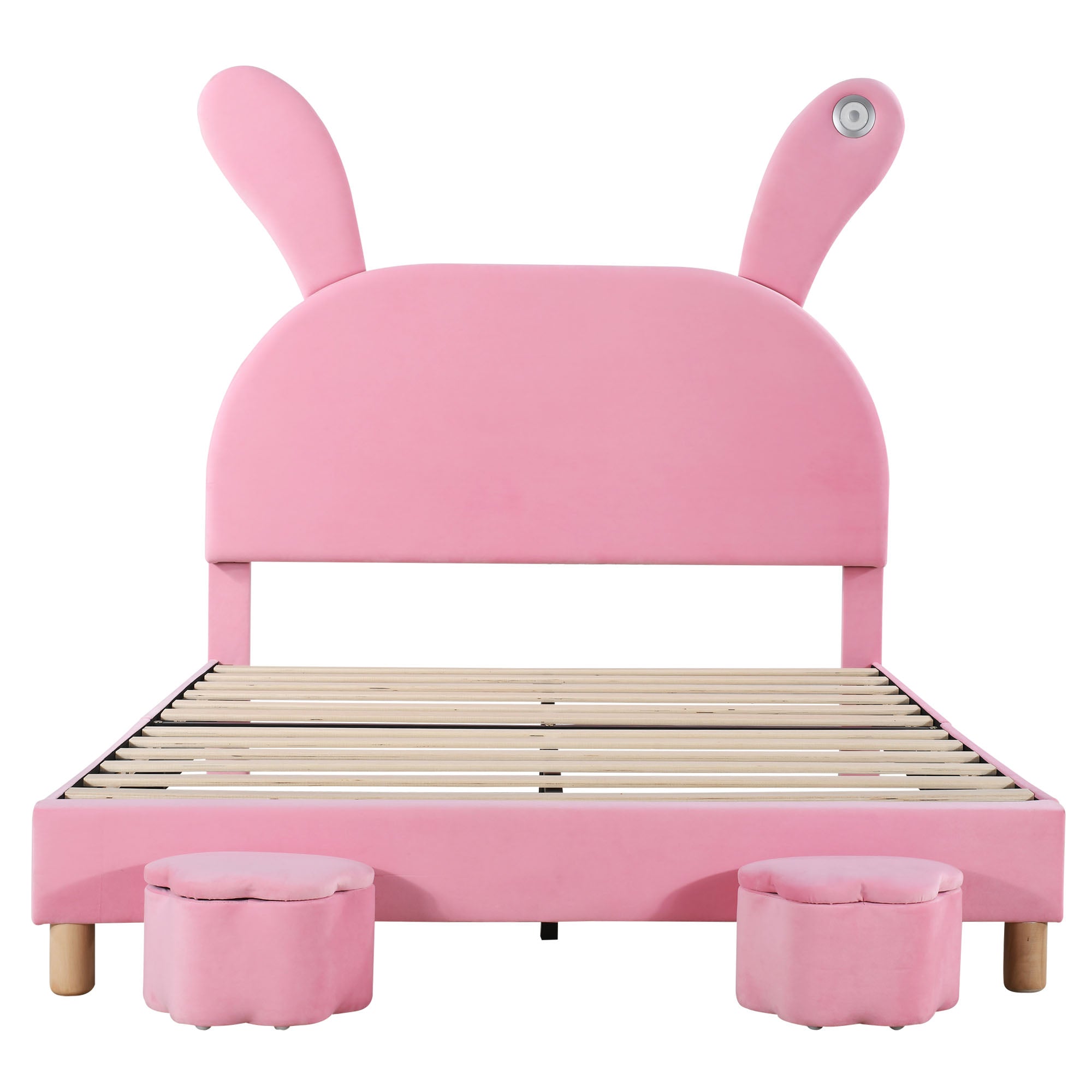 Logidon gestoffeerd bed 140x200 roze fluweel met opbergruimte en LED