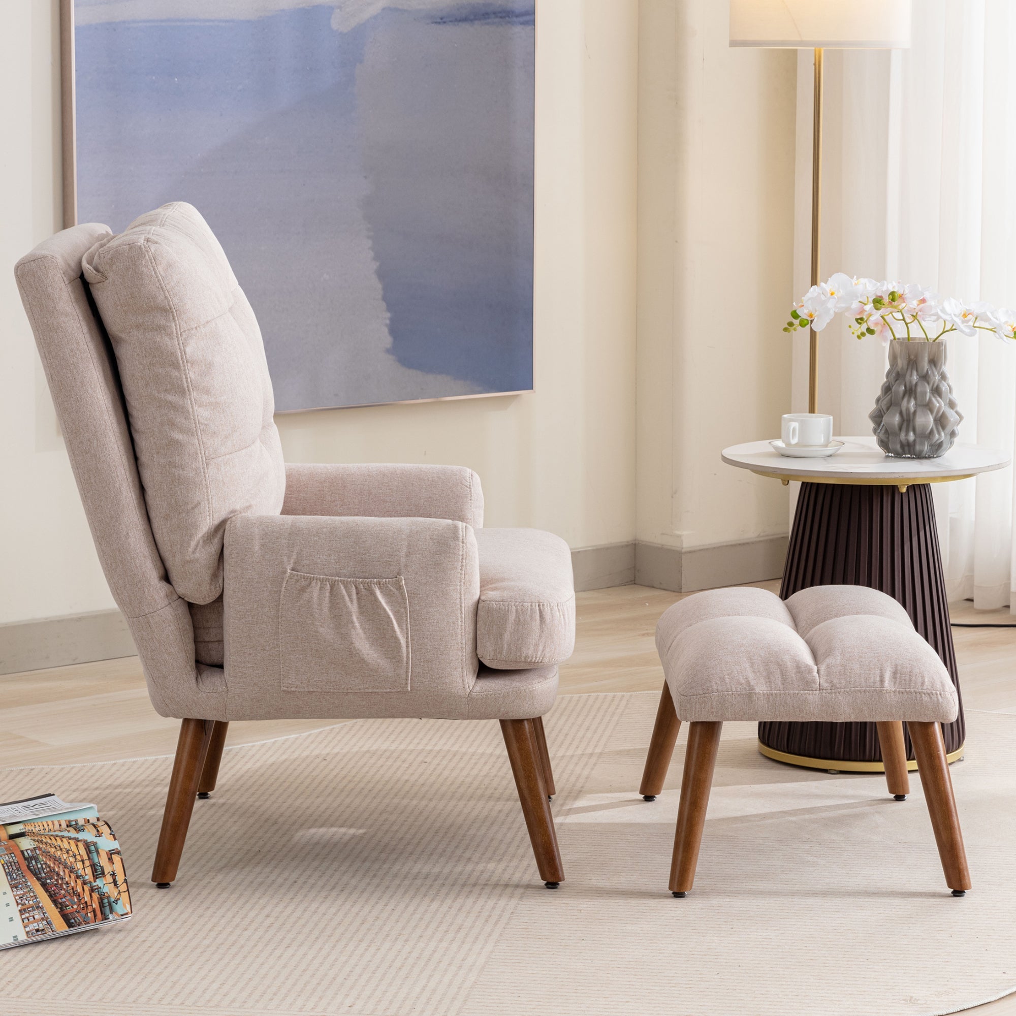 Logidon lounge chair beige with footrest and adjustable to 5 levels