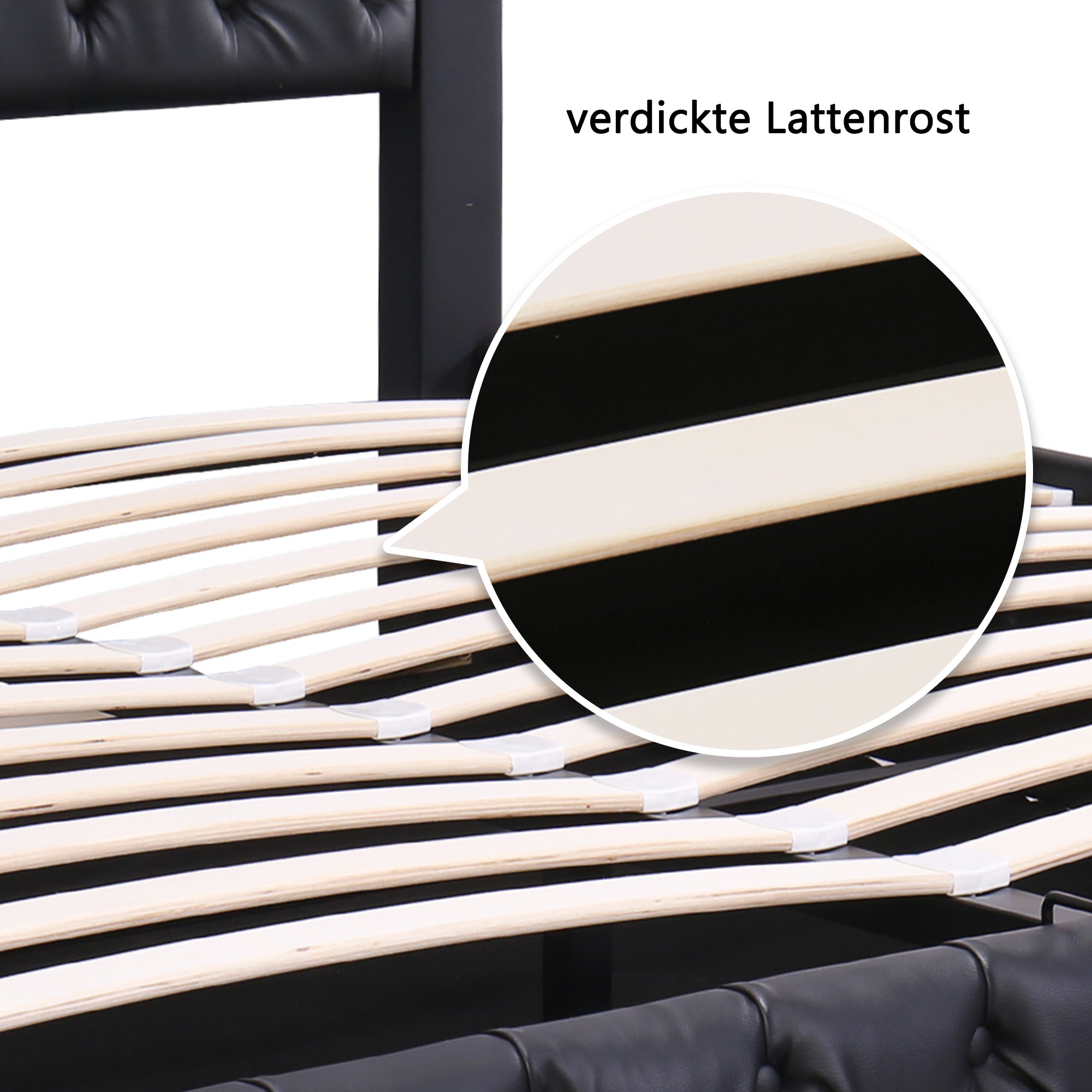 Logidon gestoffeerd bed 140x200 zwart PU met lattenbodem opbergruimte
