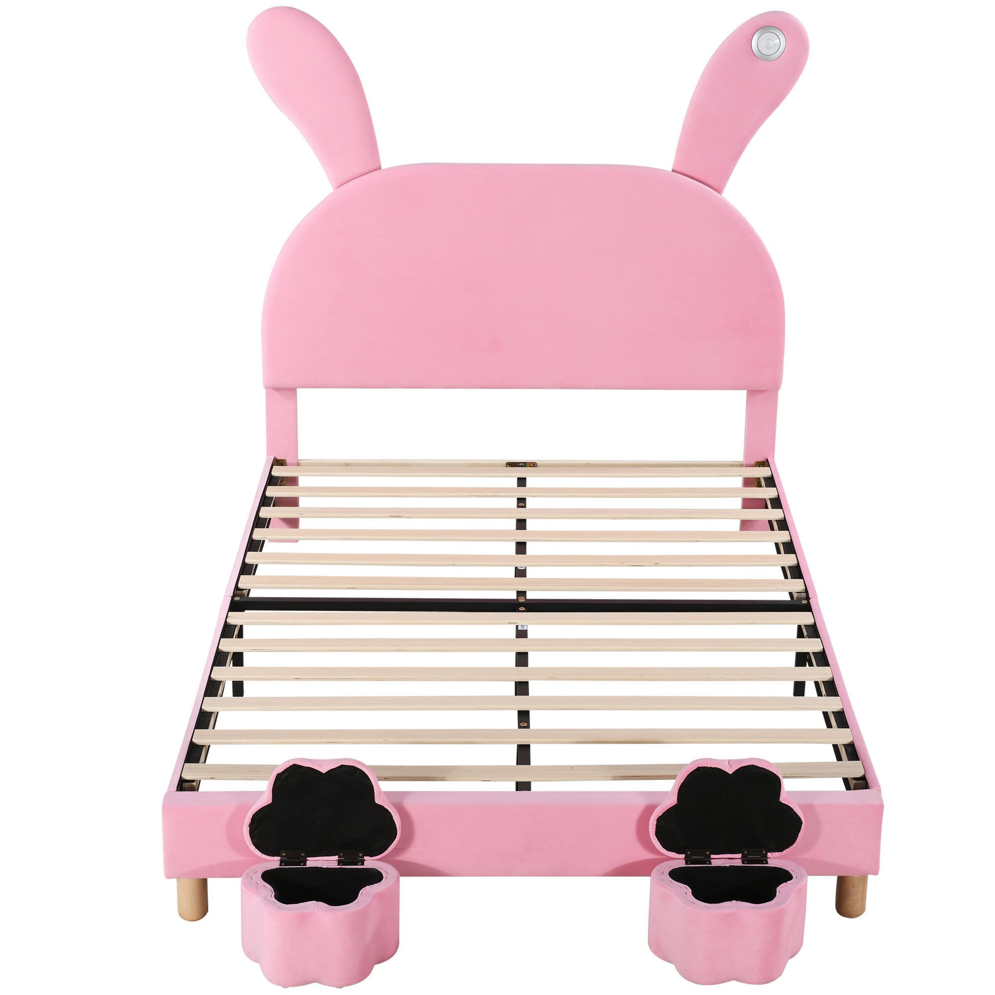 Logidon gestoffeerd bed 140x200 roze fluweel met opbergruimte en LED