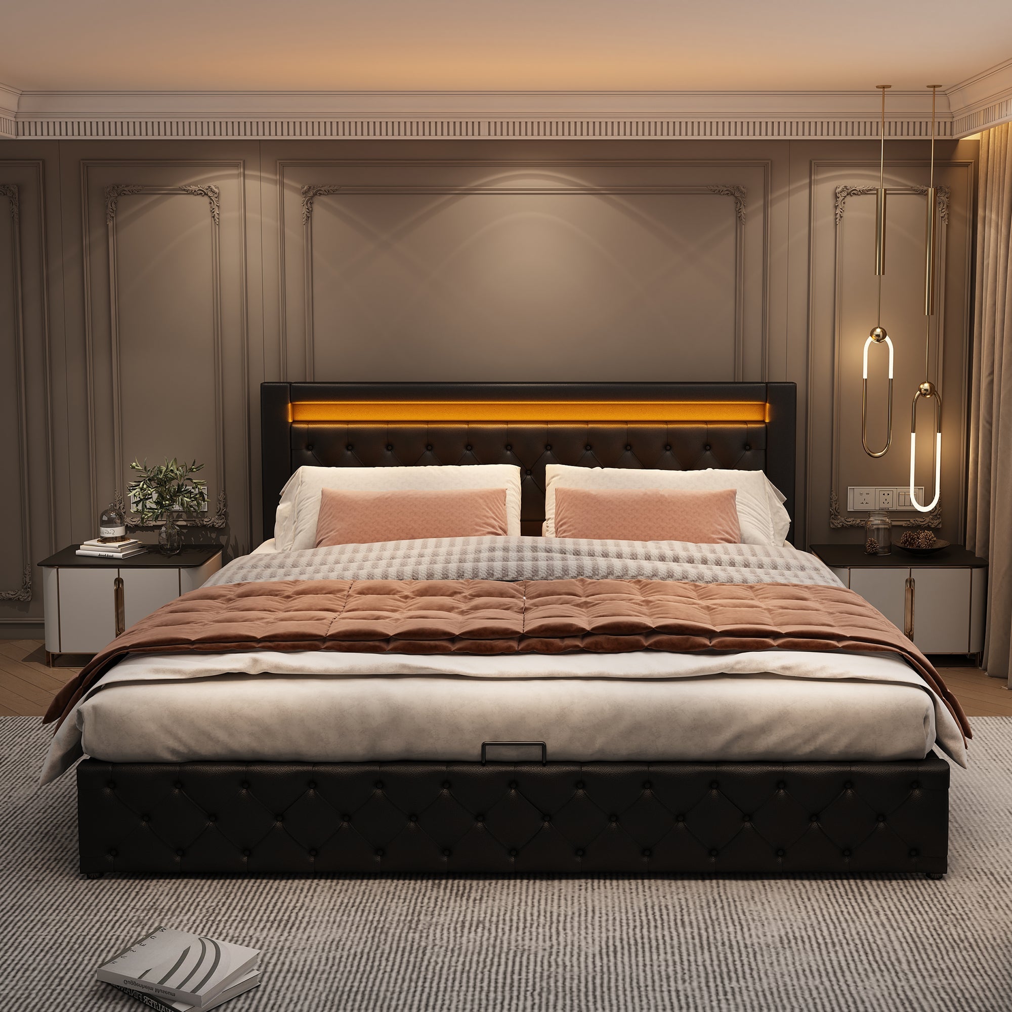 Logidon gestoffeerd bed 140x200 zwart PU met lattenbodem opbergruimte