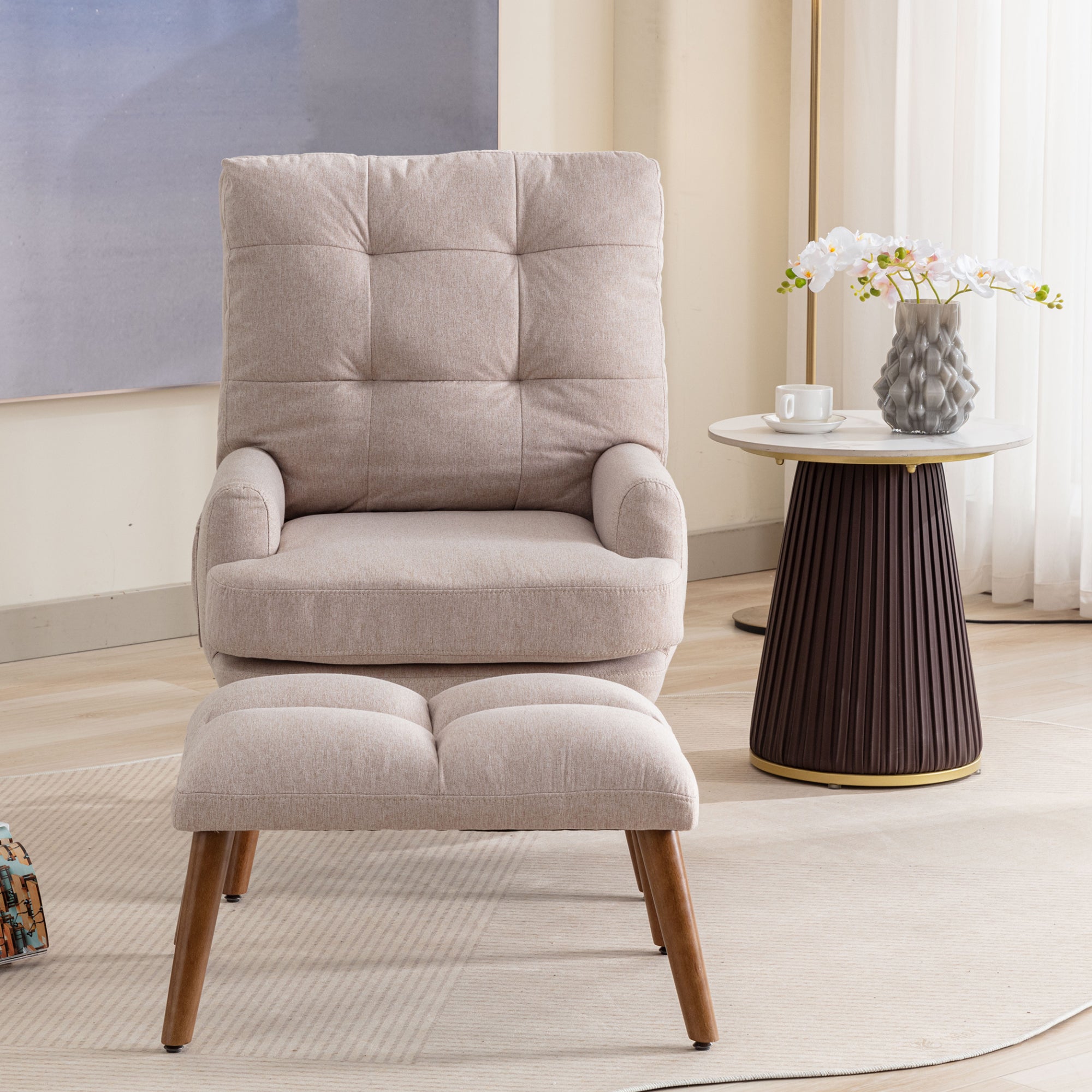 Logidon lounge chair beige with footrest and adjustable to 5 levels