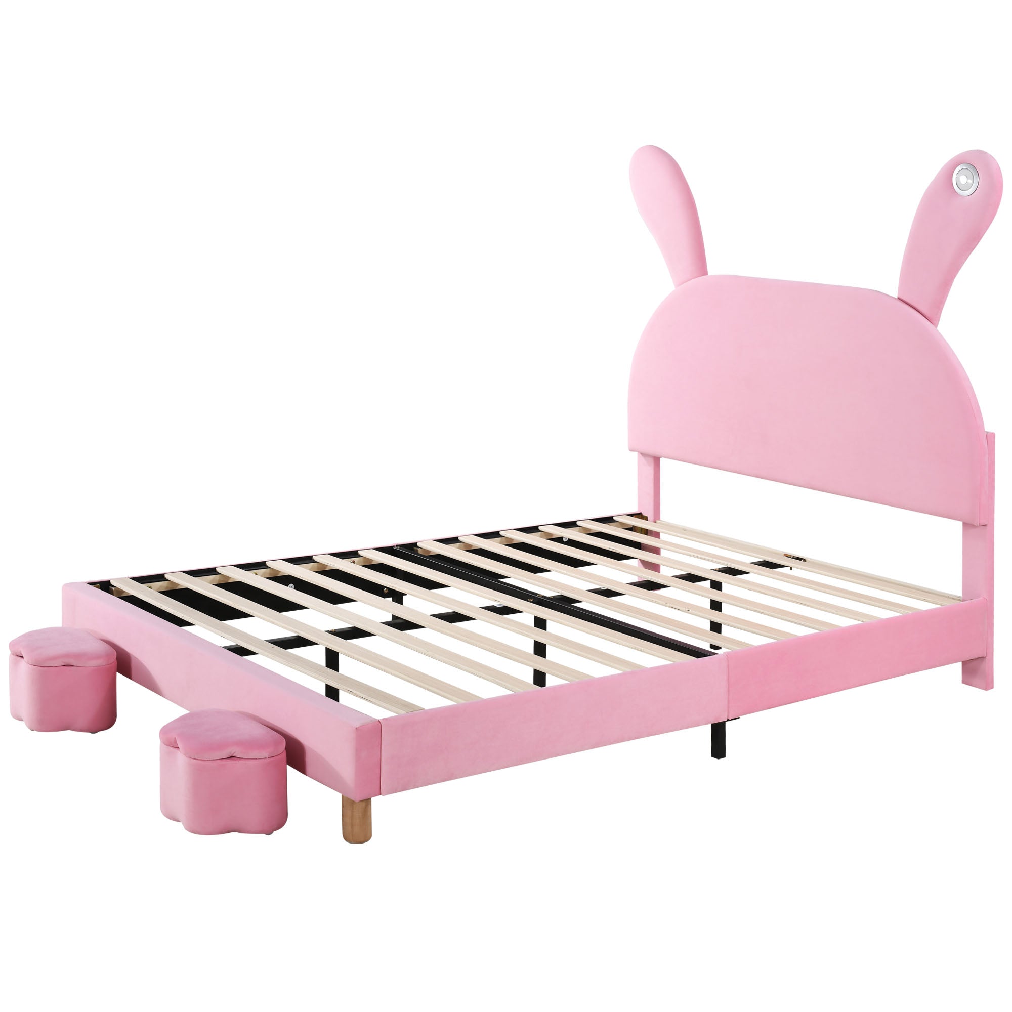 Logidon gestoffeerd bed 140x200 roze fluweel met opbergruimte en LED
