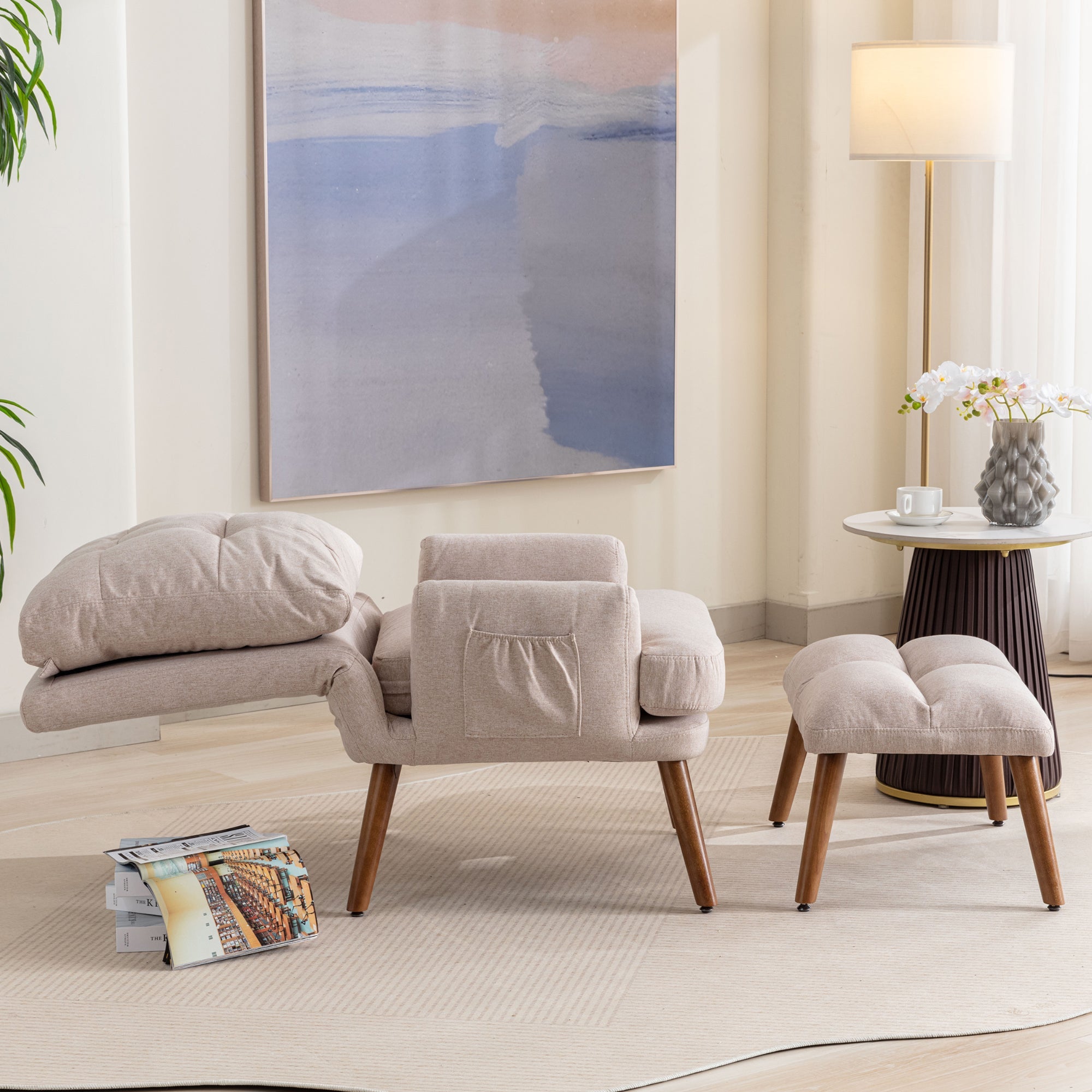 Logidon lounge chair beige with footrest and adjustable to 5 levels