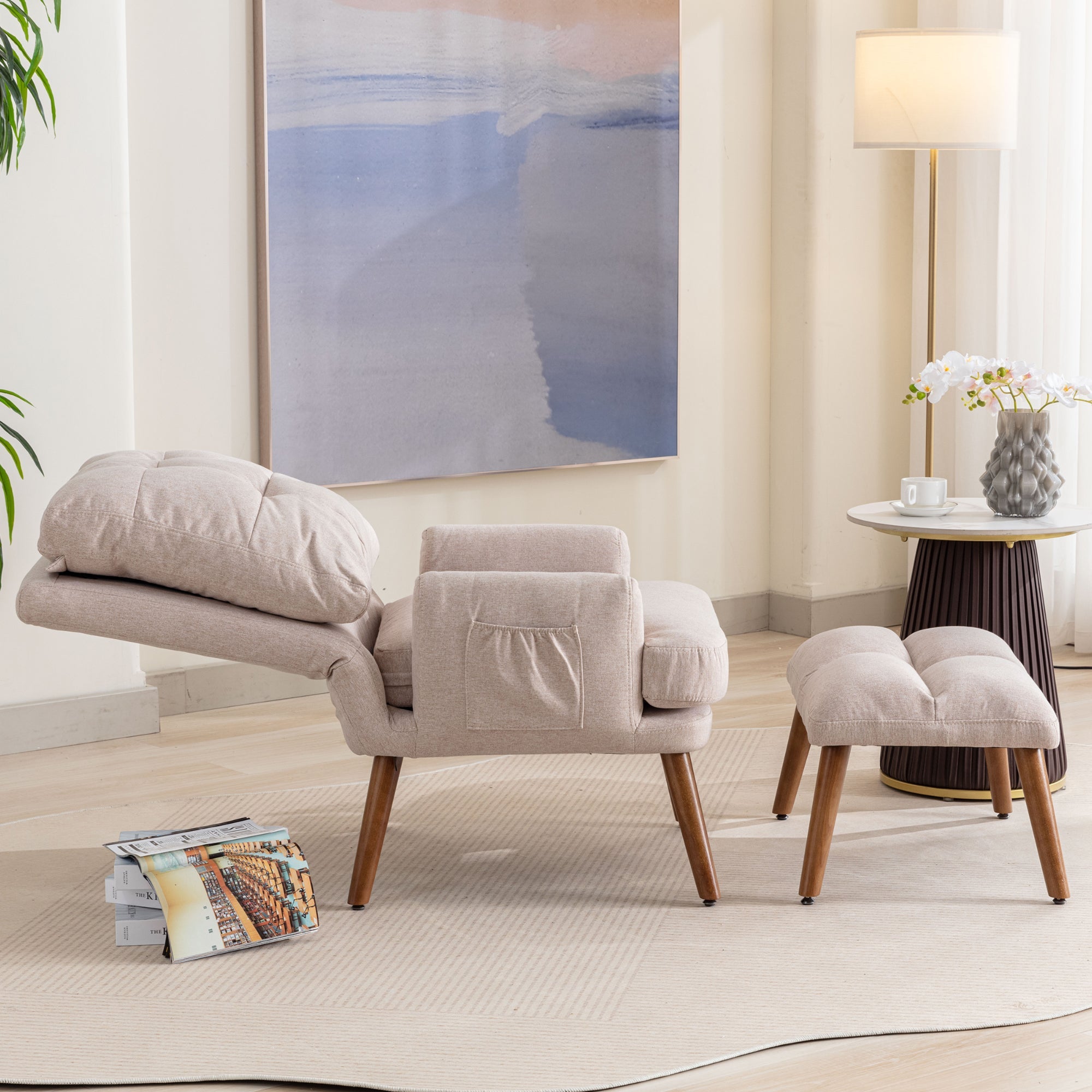 Logidon lounge chair beige with footrest and adjustable to 5 levels